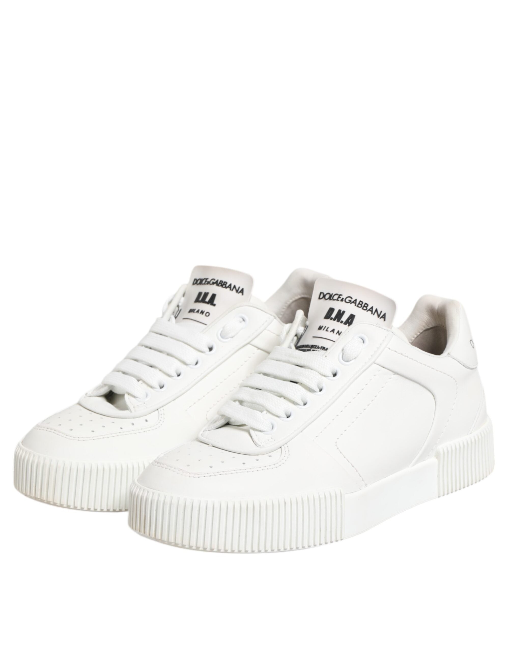 Chaussures sneakers basses en cuir blanc Dolce & Gabbana Miami Low Top, style décontracté et élégant.