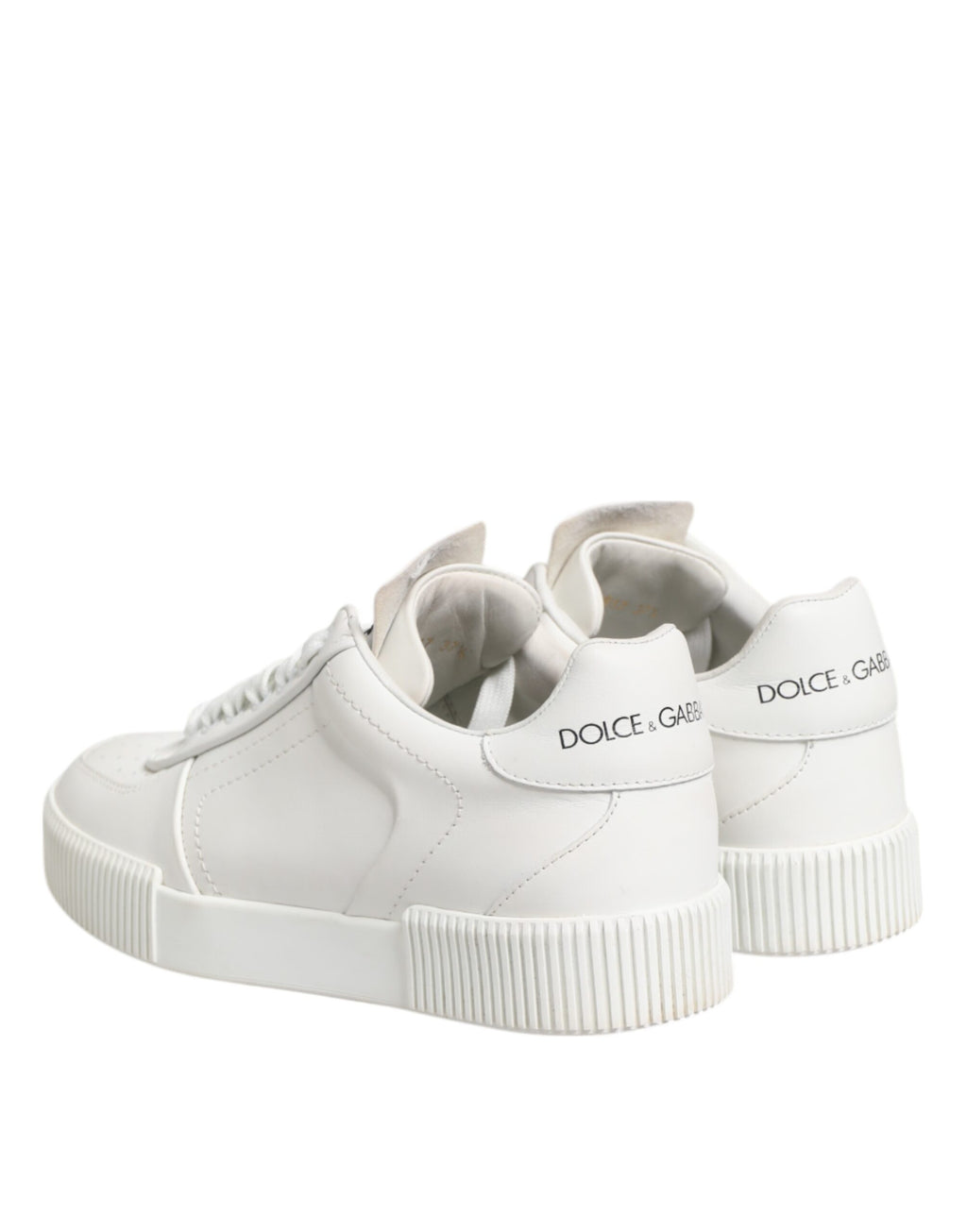 Chaussures sneakers basses blanches Dolce & Gabbana Miami en cuir, style décontracté et tendance, visibles en gros plan.