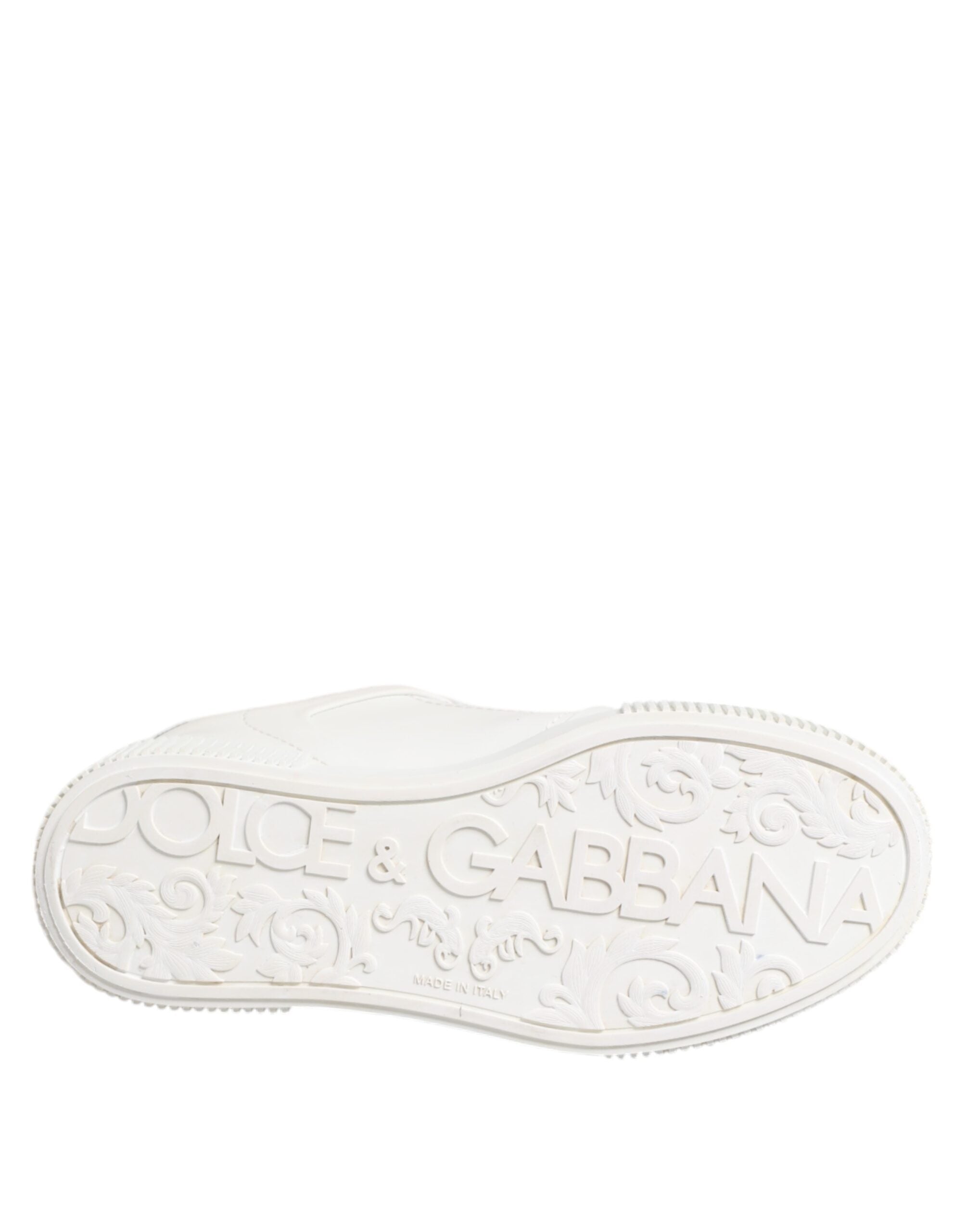 Chaussures Dolce & Gabbana Miami en cuir blanc, baskets basses élégantes pour homme, vue de face.