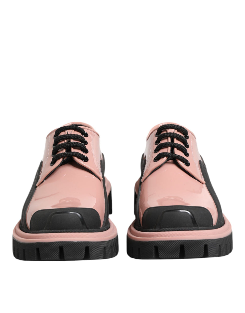 Chaussures Dolce & Gabbana en cuir noir et rose clair, lacées, élégantes, pour femmes.