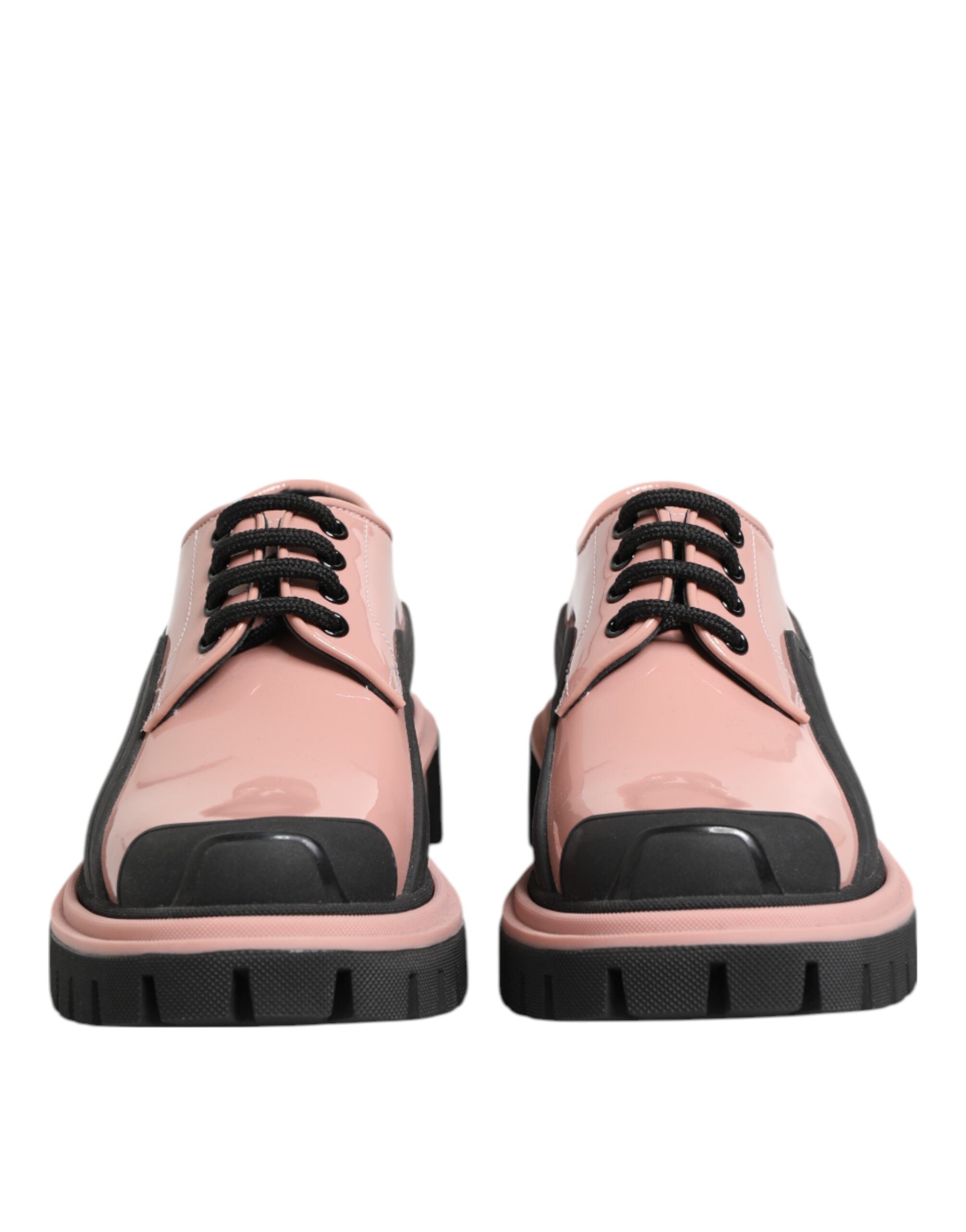 Chaussures Dolce & Gabbana en cuir noir et rose clair, lacées, élégantes, pour femmes.