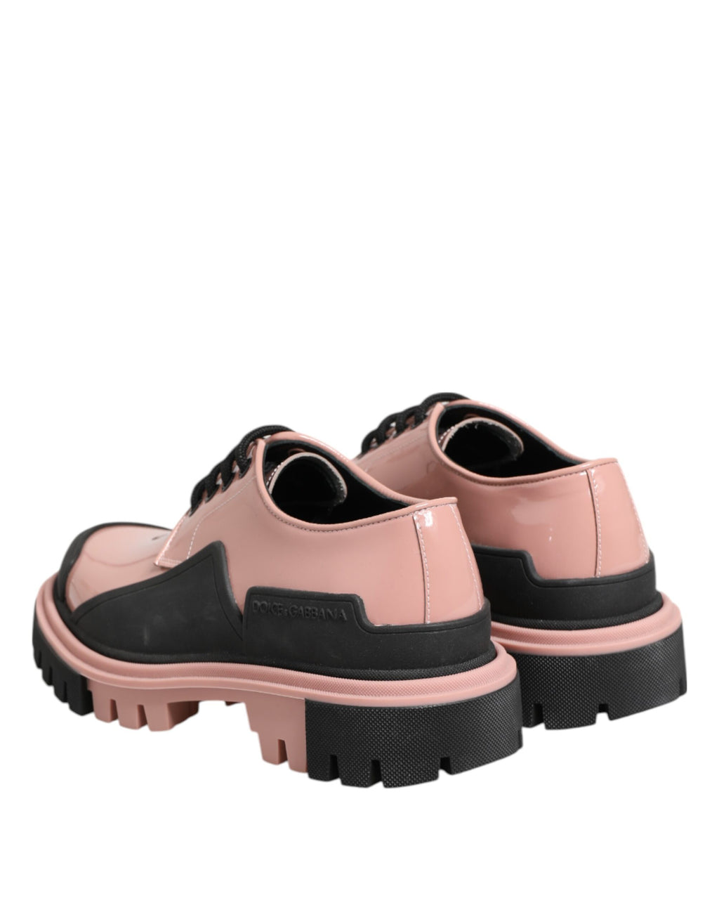 Chaussures en cuir noir et rose pâle Dolce & Gabbana, chaussures à lacets élégantes en cuir véritable.