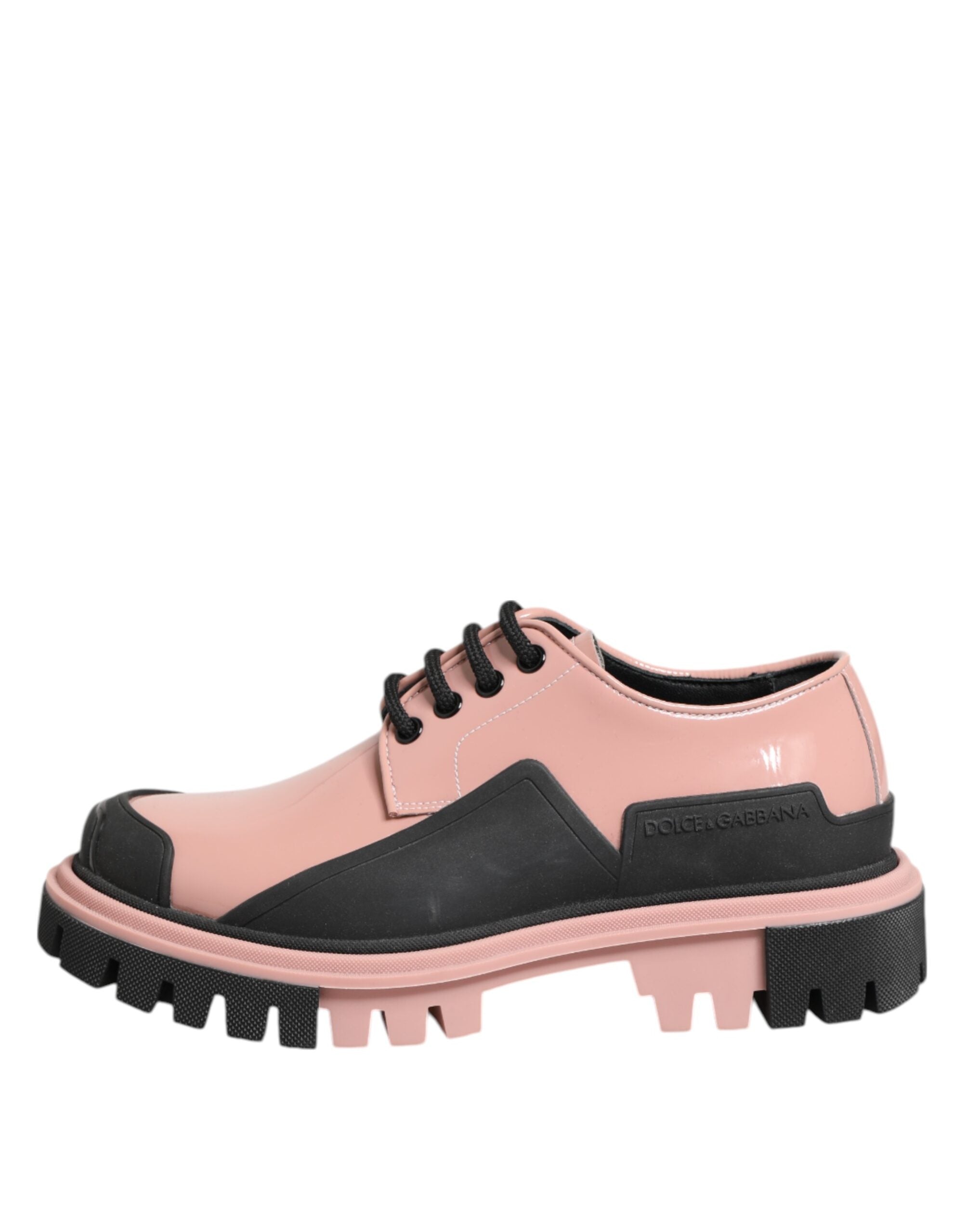 Chaussures en cuir noir et rose clair Dolce & Gabbana, lacets, élégantes et modernes, pour femmes.