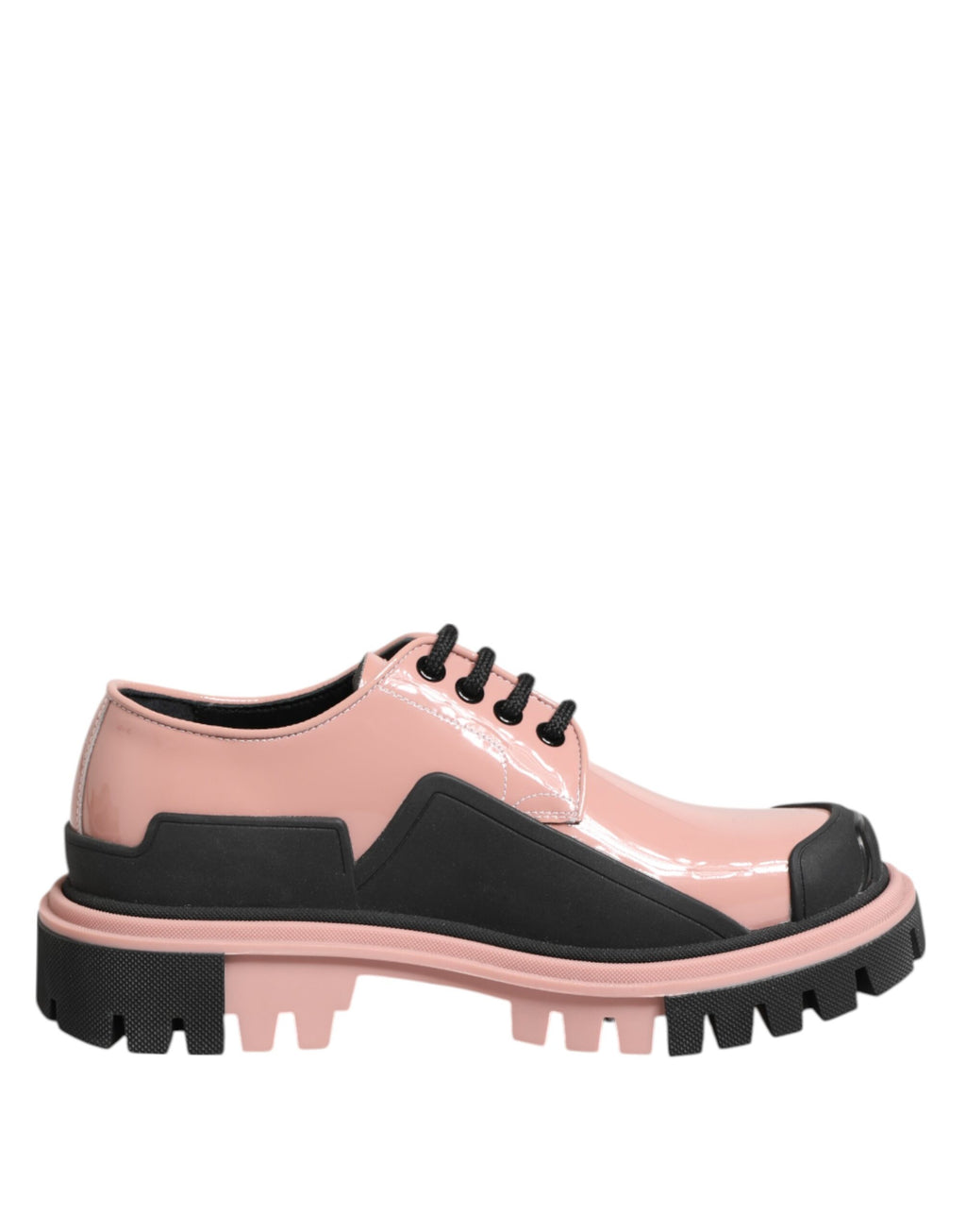 Chaussures à lacets en cuir noir et rose pastel de Dolce & Gabbana, élégantes et sophistiquées pour femme.