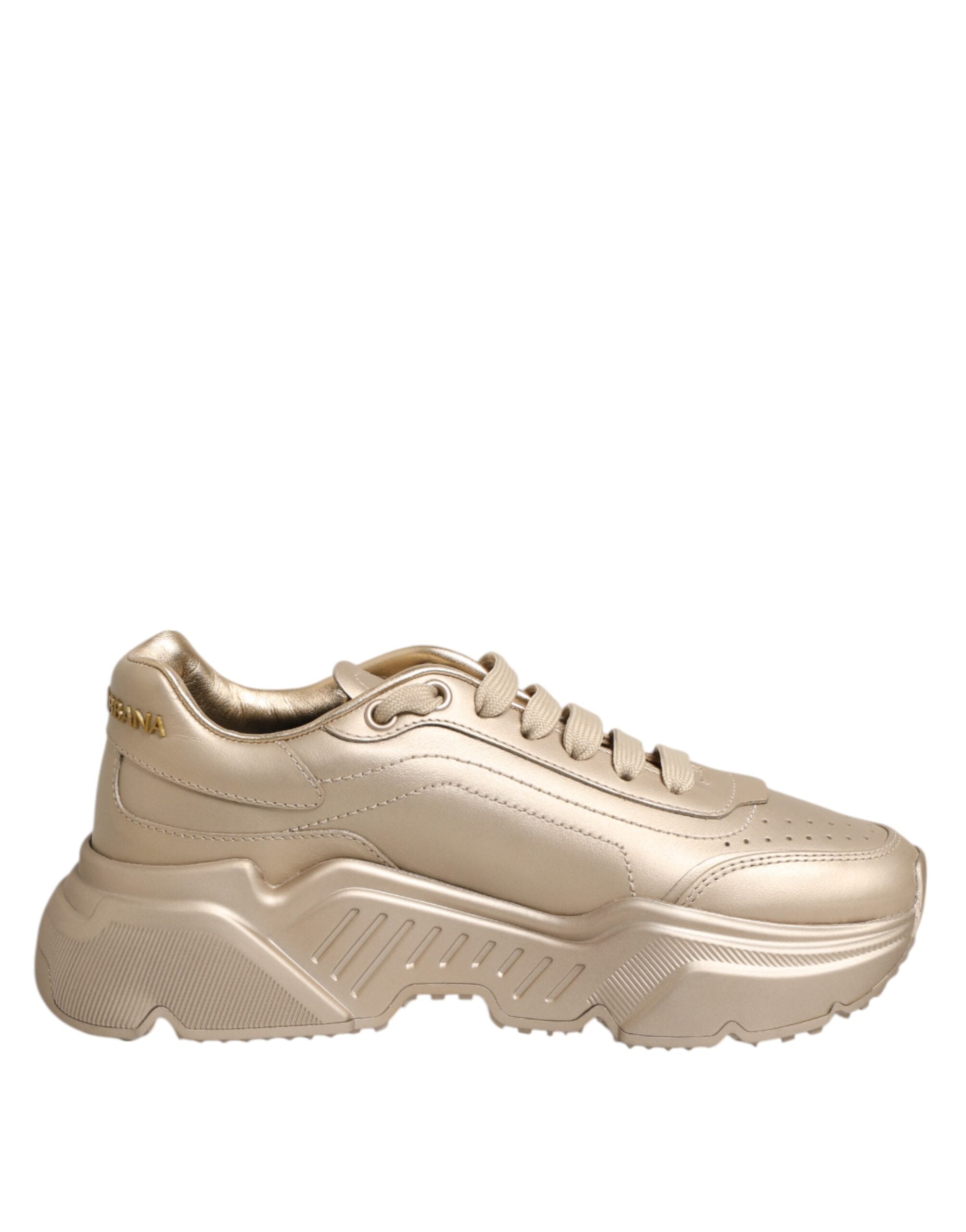Sneakers pour femmes Dolce & Gabbana Daymaster en cuir doré, chaussures de style décontracté avec design élégant et moderne.