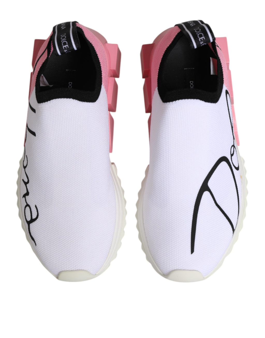 Chaussures sneakers basses blanches et roses Dolce & Gabbana Sorrento pour femmes, vue de face.