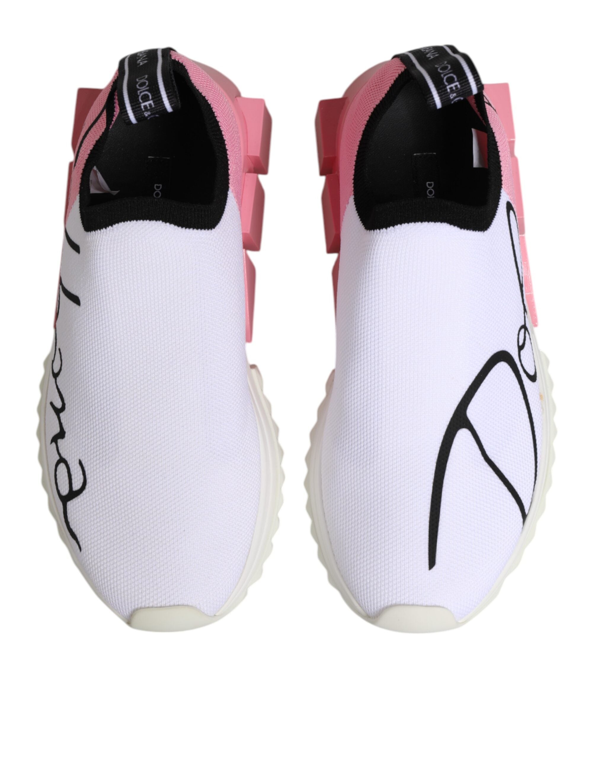 Chaussures sneakers basses blanches et roses Dolce & Gabbana Sorrento pour femmes, vue de face.