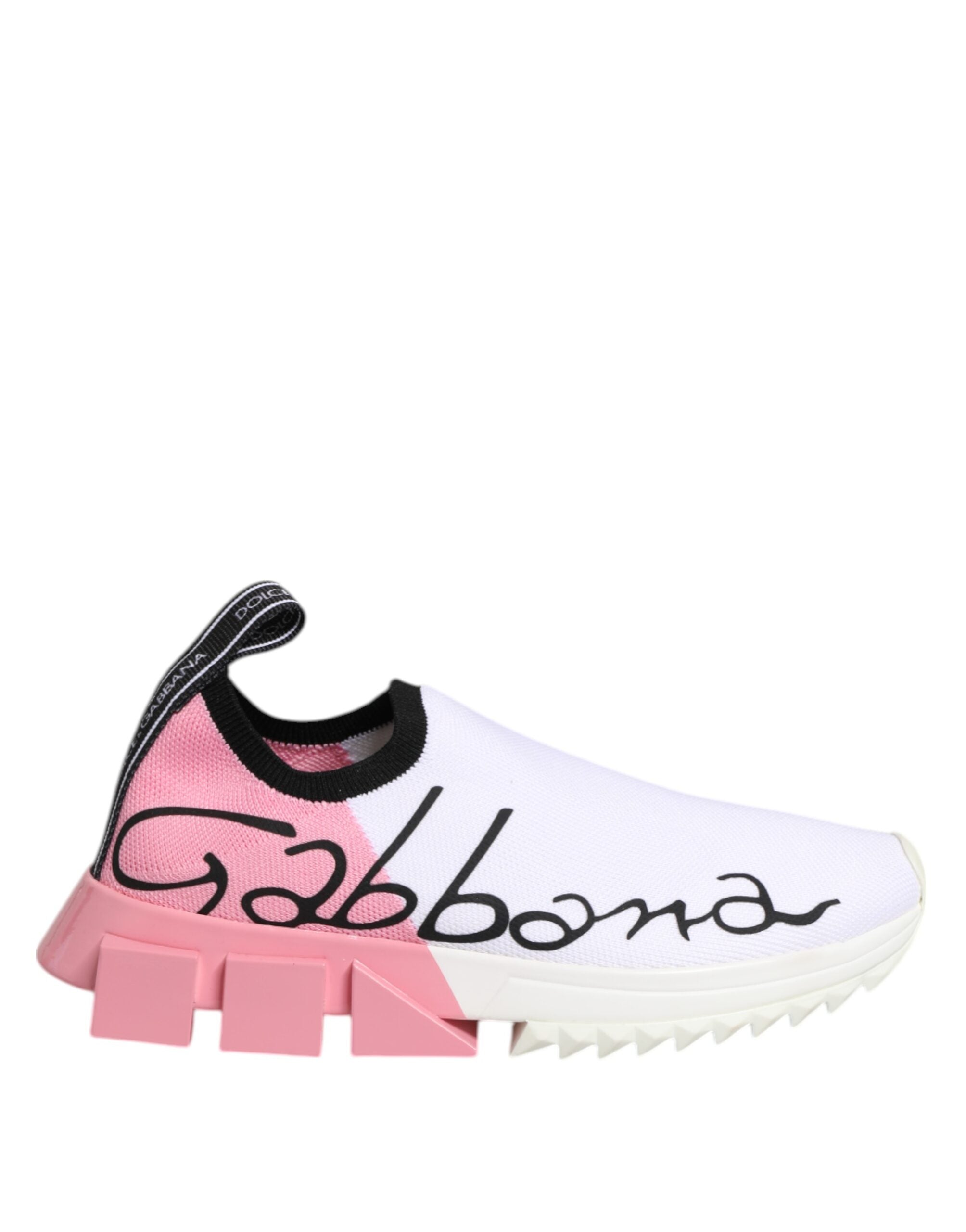 Chaussures sneakers basses Dolce & Gabbana Sorrento blanches et roses, vue de face avec détails colorés.