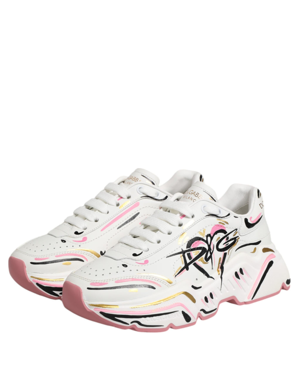 Sneakers Daymaster multicolores peintes à la main de Dolce & Gabbana, chaussures de sport élégantes avec motif artistique.