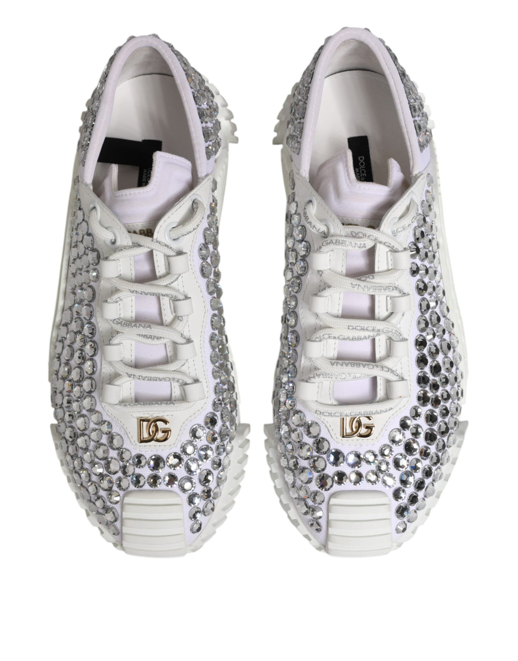 Sneakers blanches Dolce & Gabbana NS1 en toile et cuir avec embellissements, chaussures de style décontracté et tendance.
