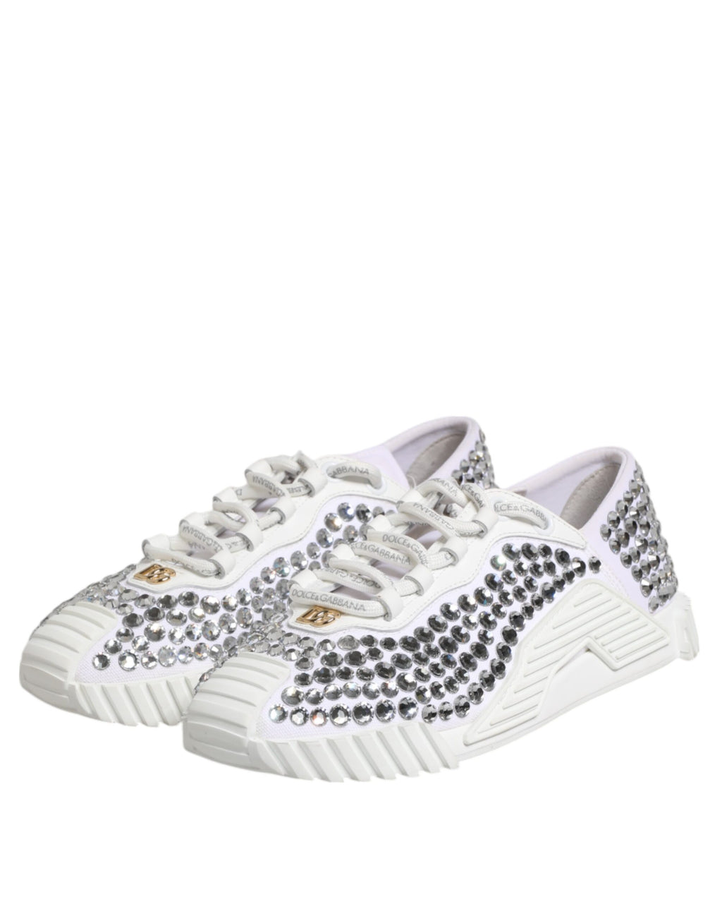 Chaussures sneakers Dolce & Gabbana NS1 en toile blanche avec détails en cuir et embellissements.