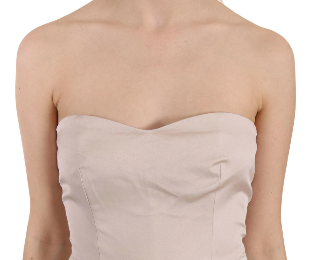 Robe de soirée Dolce & Gabbana beige avec sequins et motif floral, coupe évasée et élégante.