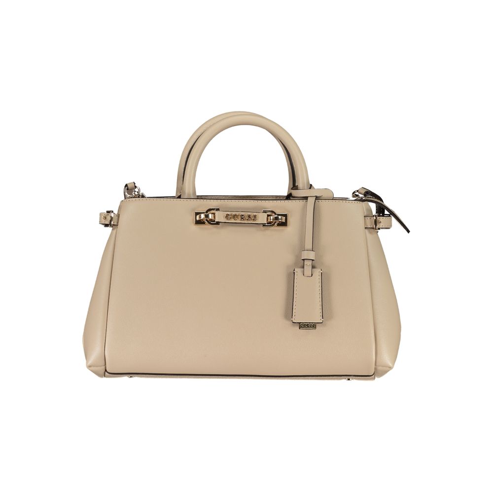 Sac à main femme Guess Jeans beige en polyuréthane, design élégant avec poignée et détails modernes.