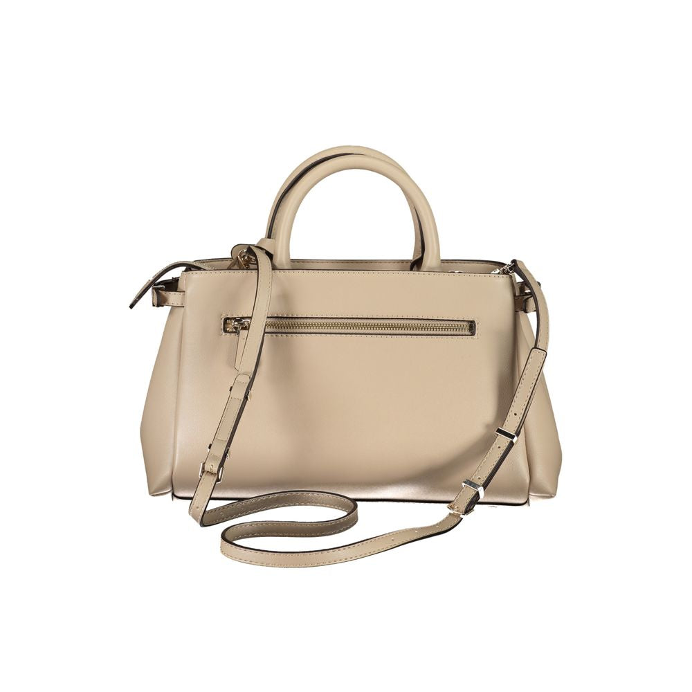Sac à main Guess Jeans beige en polyuréthane pour femmes, style élégant avec détails modernes, vue frontale.