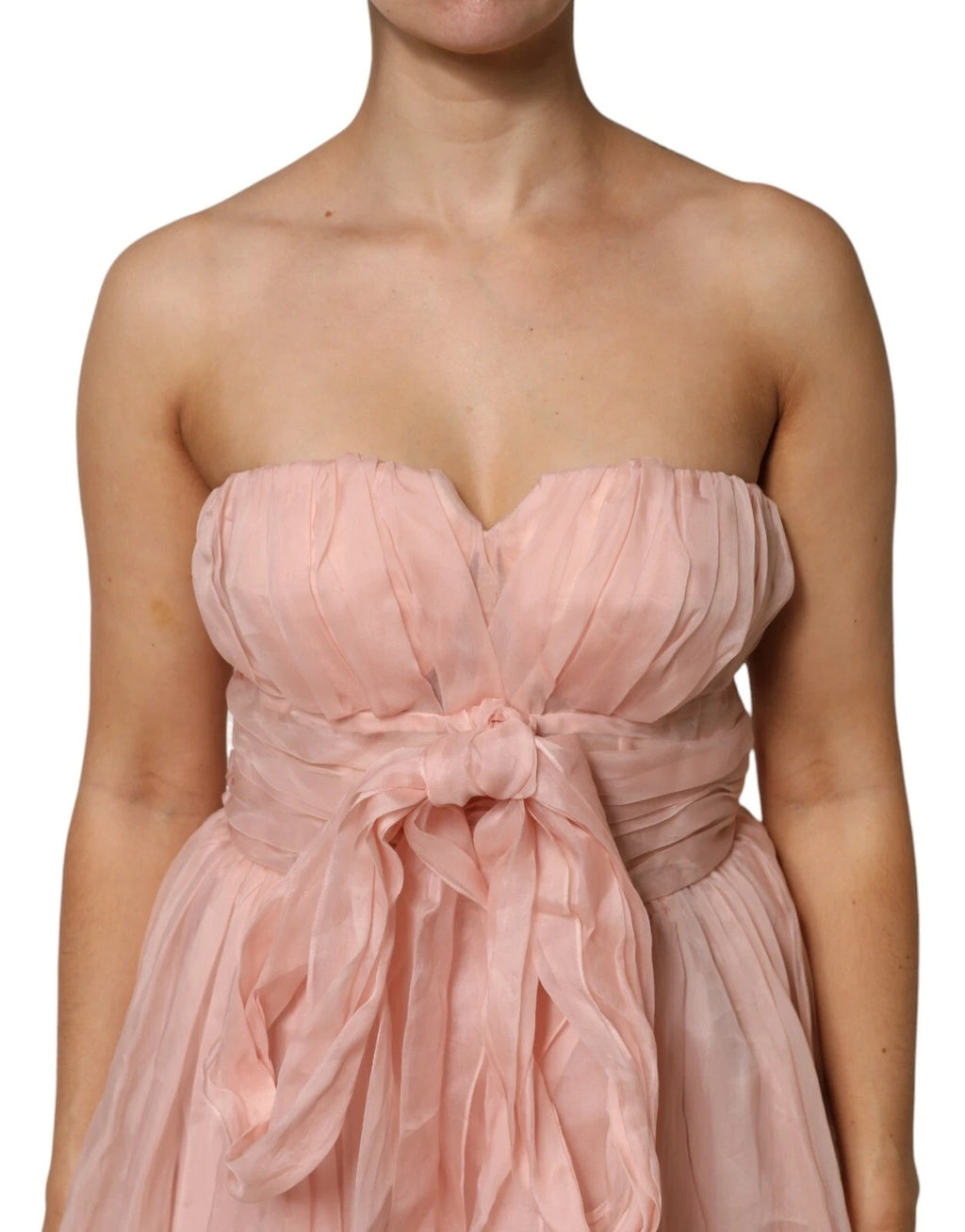 Robe midi en soie rose en chiffon plissé de style A-line de Dolce & Gabbana, élégante et fluide.