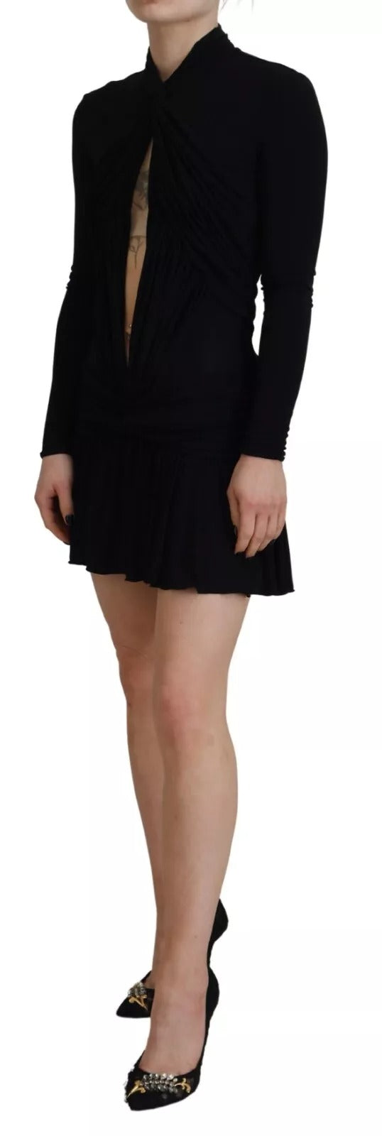 Robe courte en viscose noire de Dsquared² avec manches longues et découpes élégantes, ajustée et tendance.
