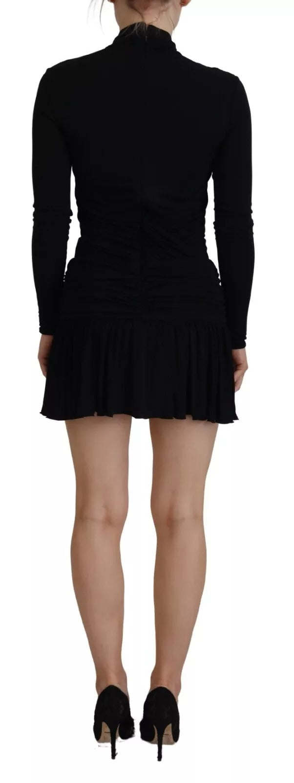 Mini robe noire en viscose à manches longues et découpes, signée Dsquared², élégante et moderne.