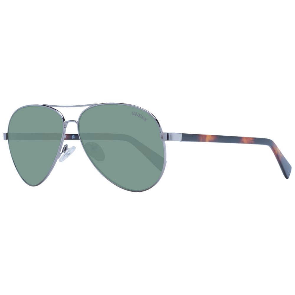 Lunettes de soleil en métal gris Guess avec monture fine et design moderne, vues de face.