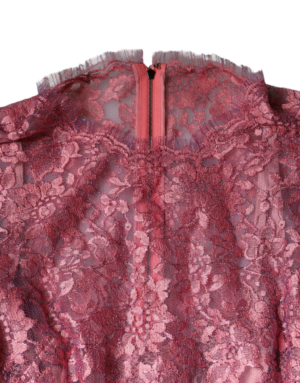 Robe midi en dentelle florale rose Dolce & Gabbana à manches longues, élégante et sophistiquée.