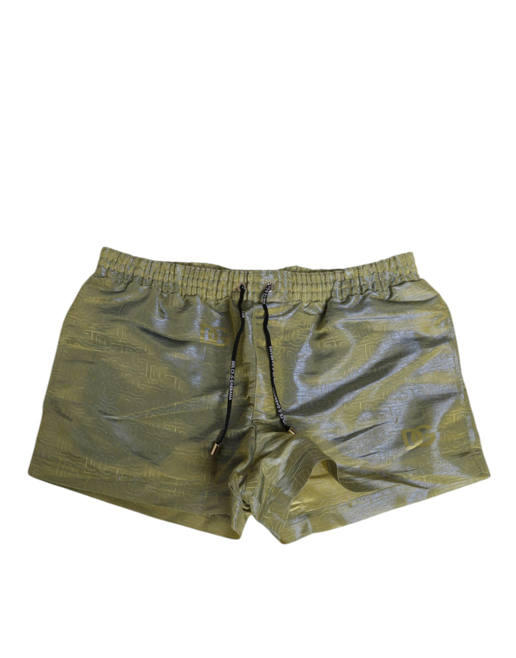 Maillot de bain homme en polyester vert avec logo métallique Dolce & Gabbana, imprimé à la mode, pour la plage et la piscine.