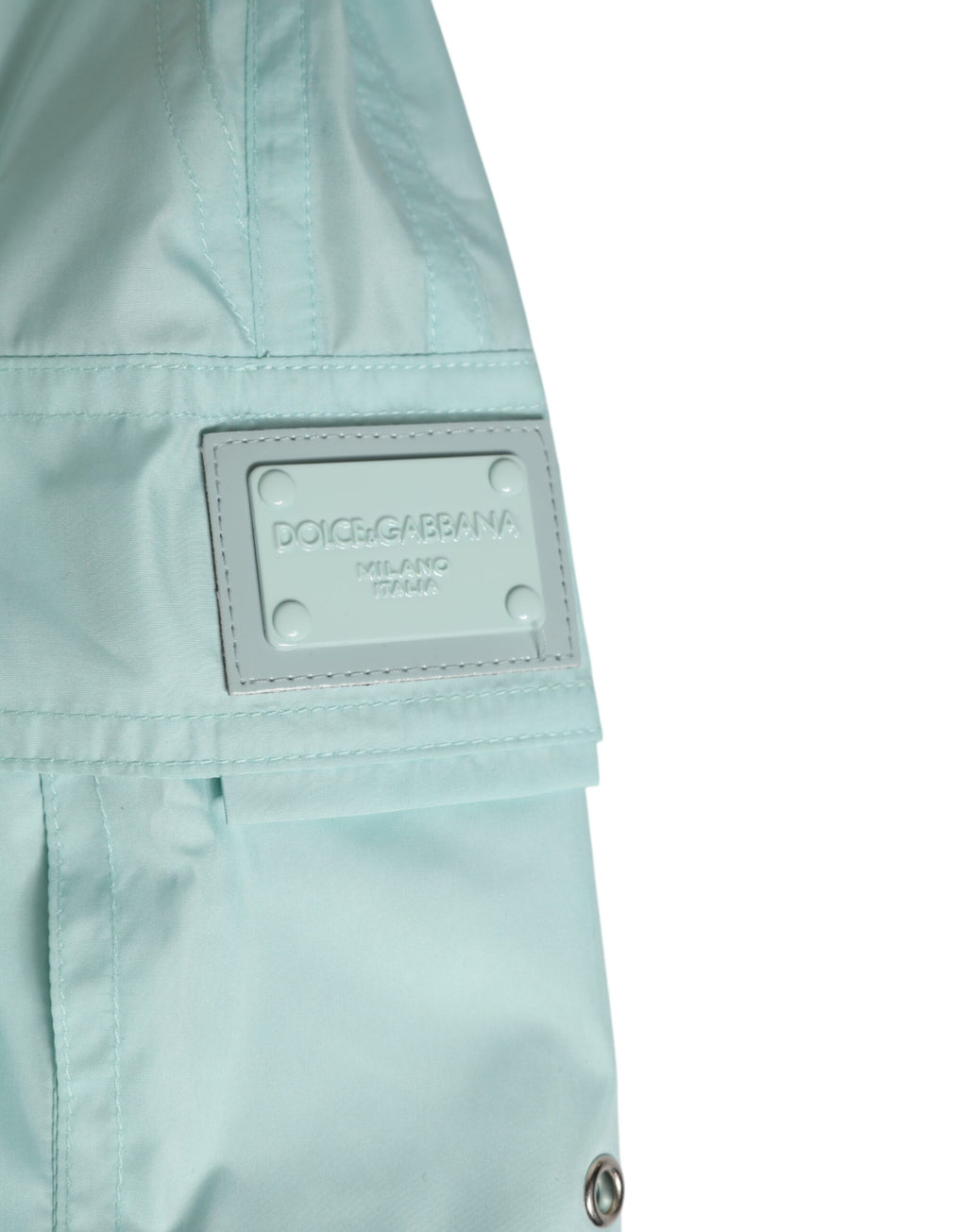 Shorts de bain pour homme Dolce & Gabbana en polyester bleu aqua, vêtement de plage léger et confortable.