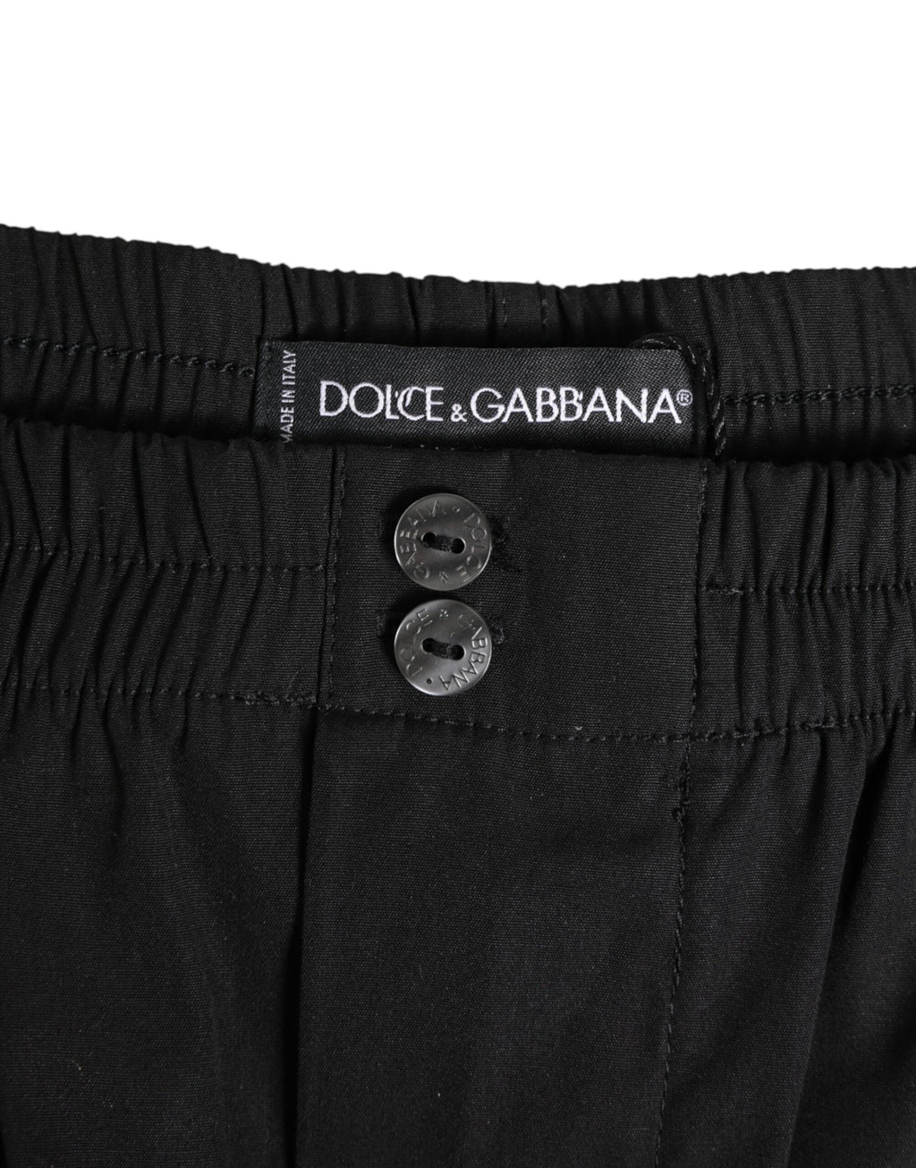 Maillot de bain noir en coton avec taille élastique et bouton, Dolce & Gabbana, pour homme.