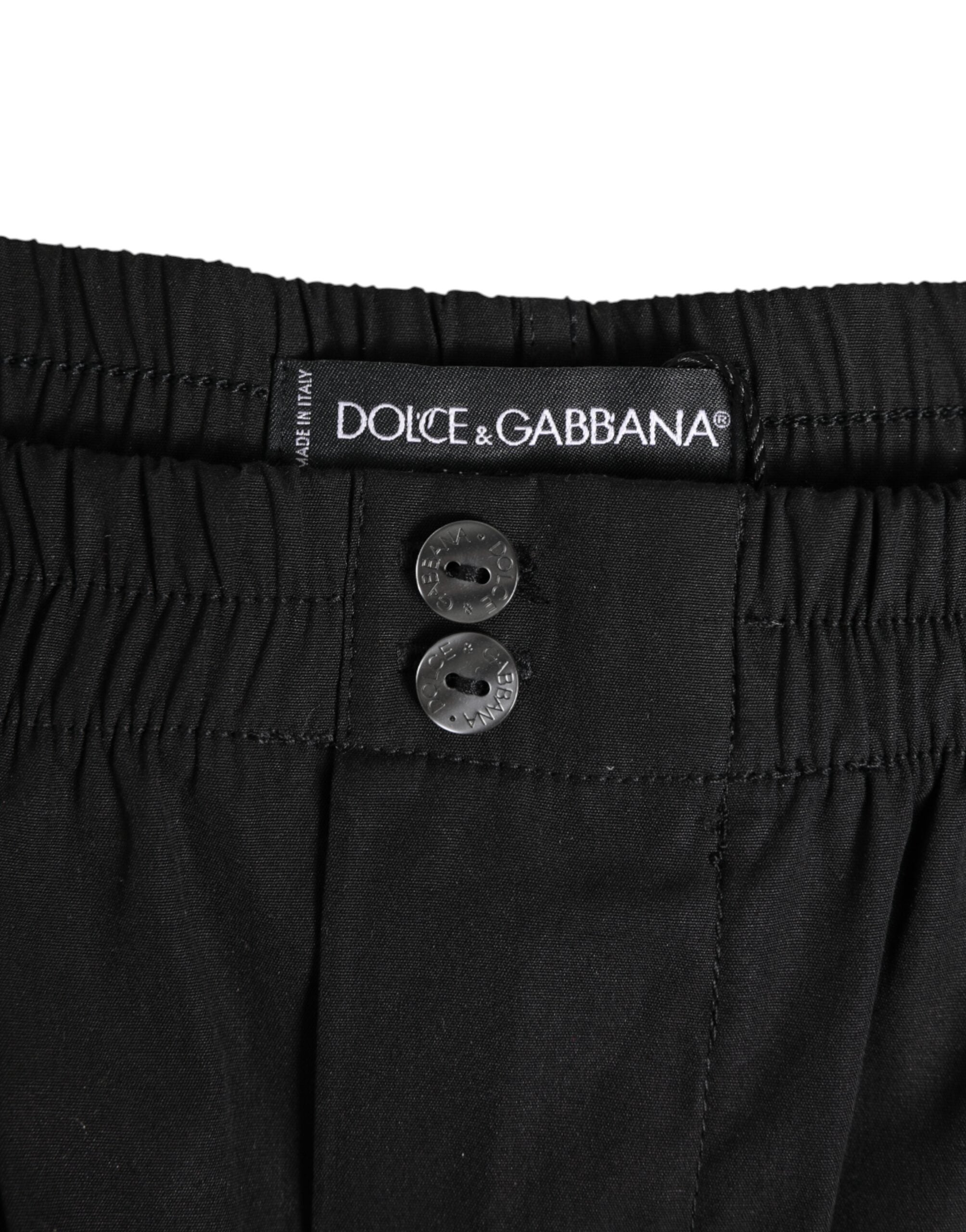 Maillot de bain noir en coton avec taille élastique et bouton, Dolce & Gabbana, pour homme.
