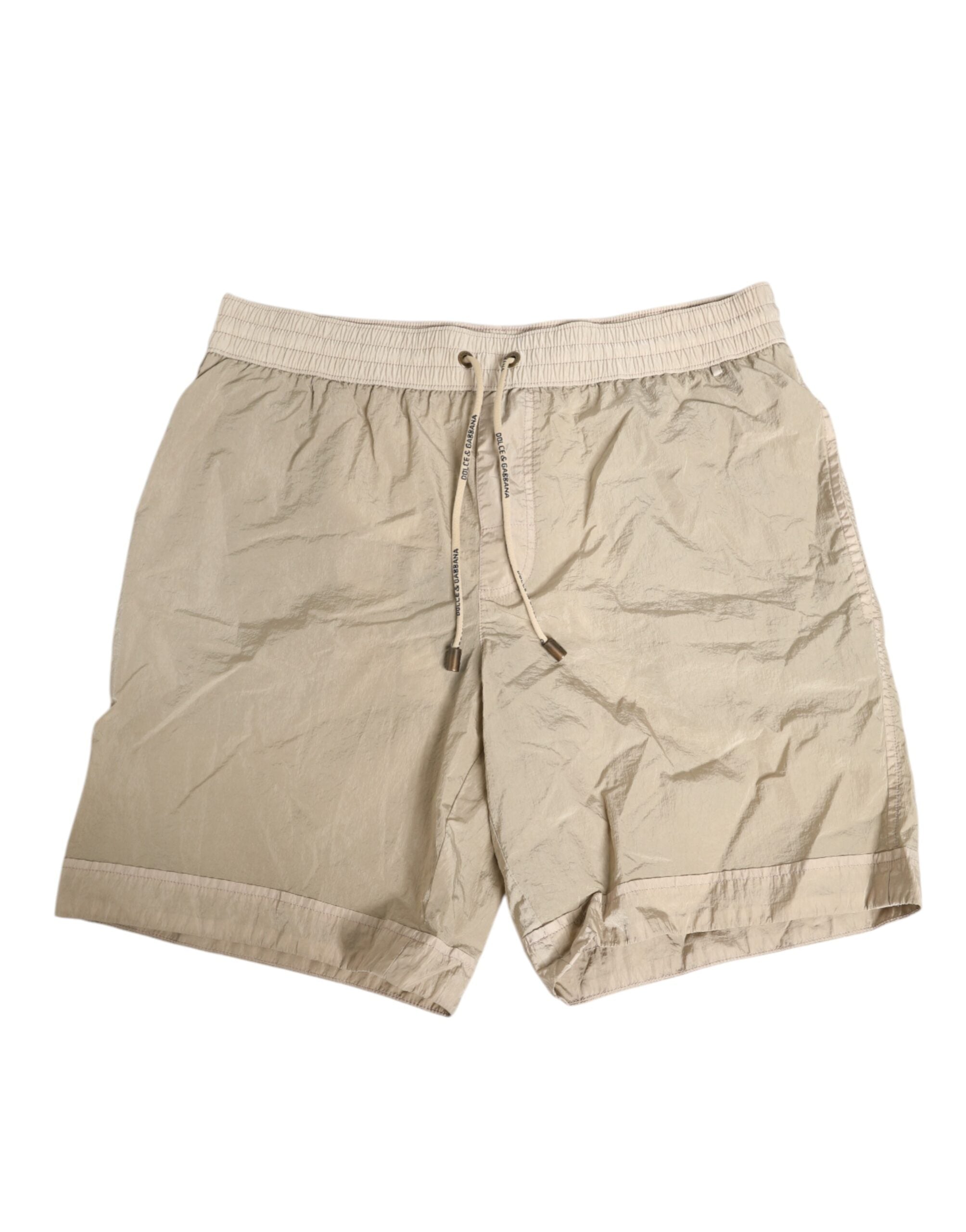 Boxers de plage pour homme Dolce & Gabbana en nylon beige, maillot de bain léger et confortable.