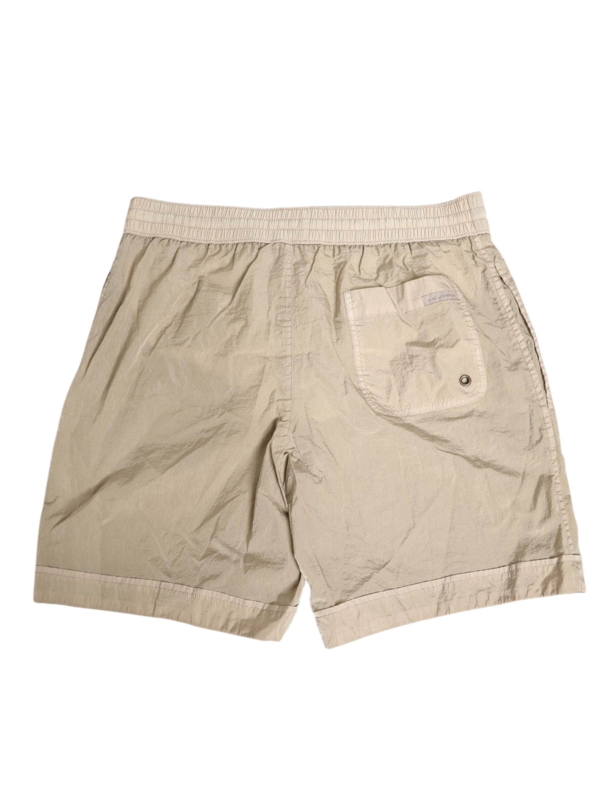 Short de bain homme en nylon beige Dolce & Gabbana, maillot de bain de plage élégant et confortable.