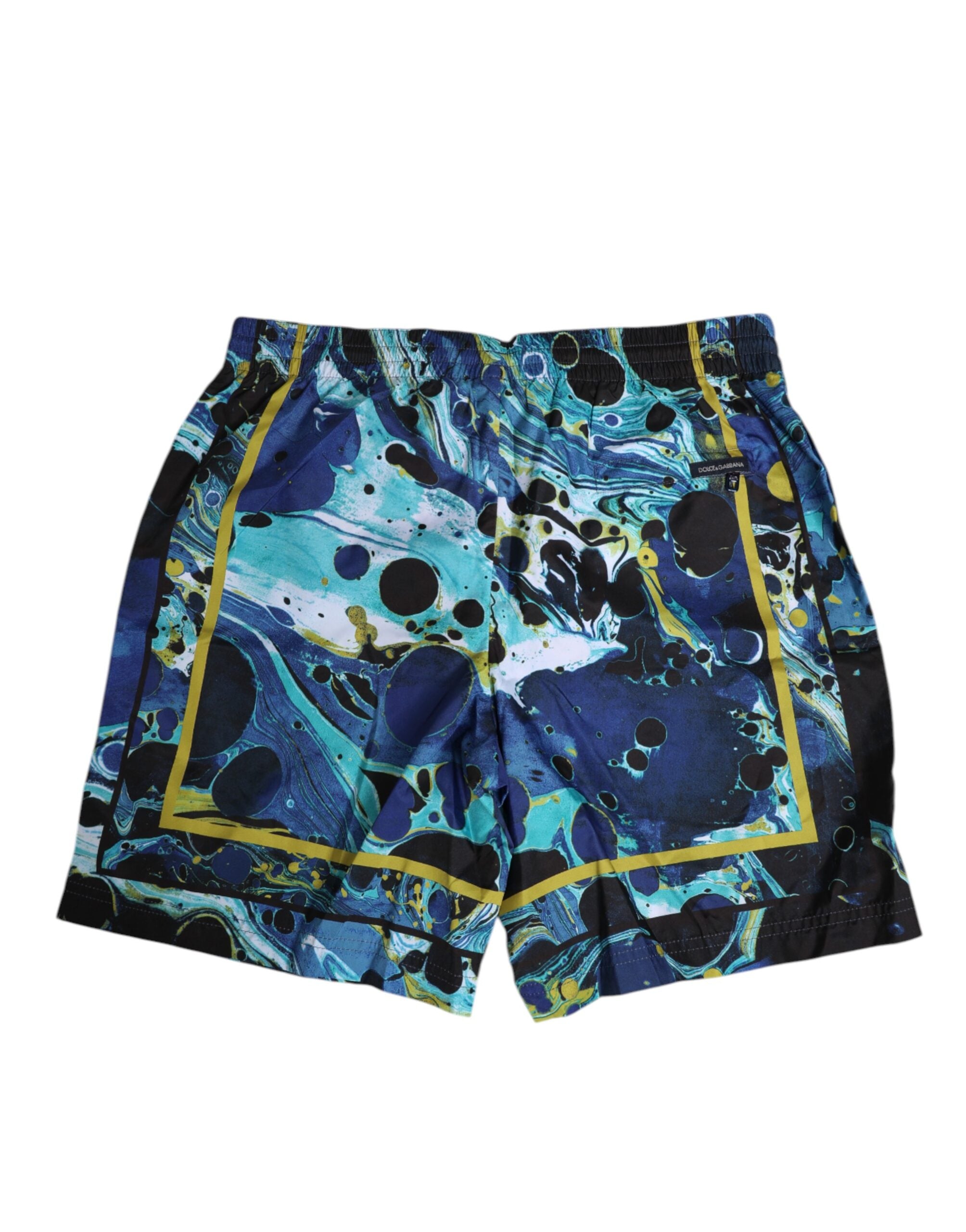 Caleçons de bain pour hommes Dolce & Gabbana avec imprimé marbre bleu et logo, en tissu léger et confortable.