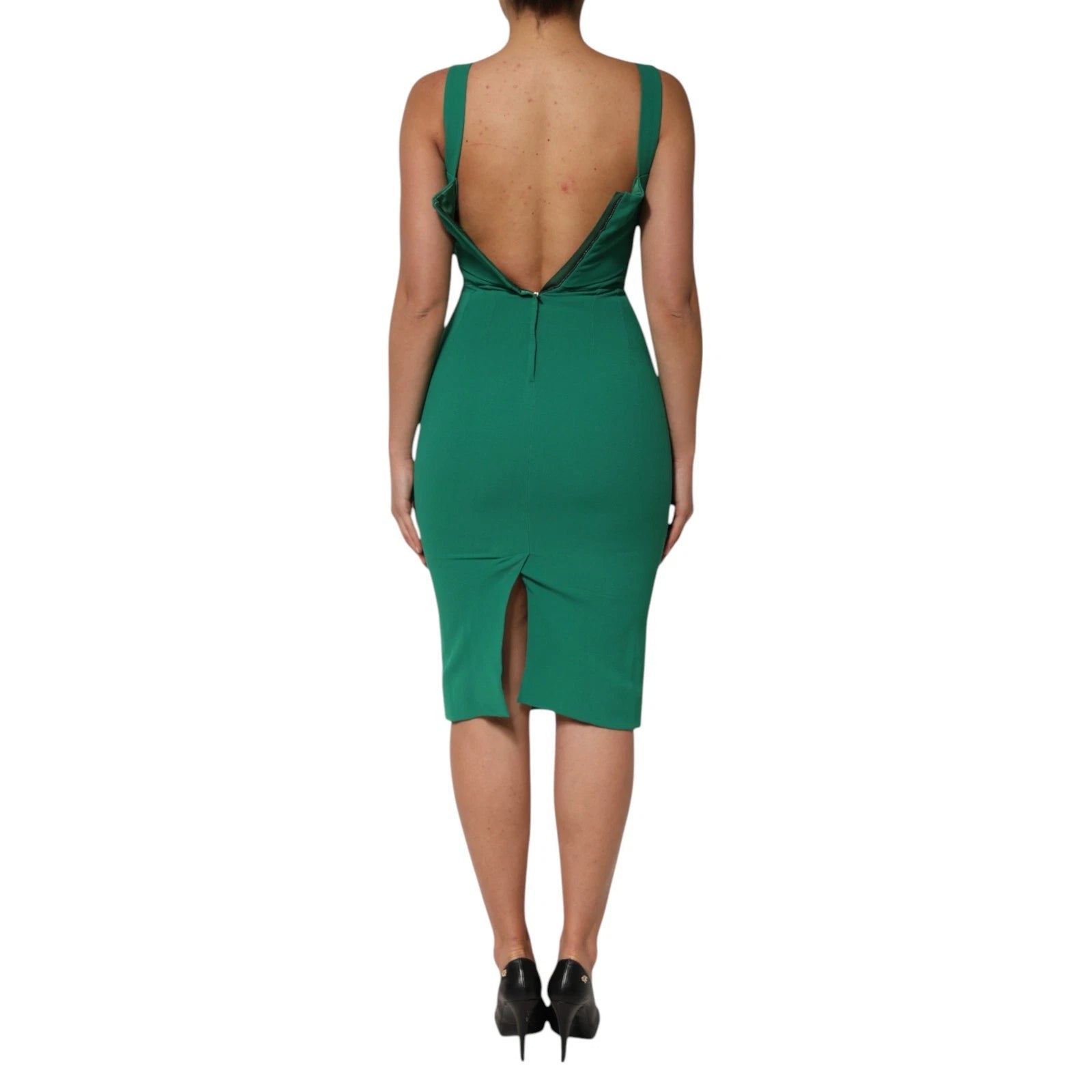 Robe moulante sans manches en rayonne vert foncé de Dolce & Gabbana, élégante et ajustée, adaptée aux occasions formelles