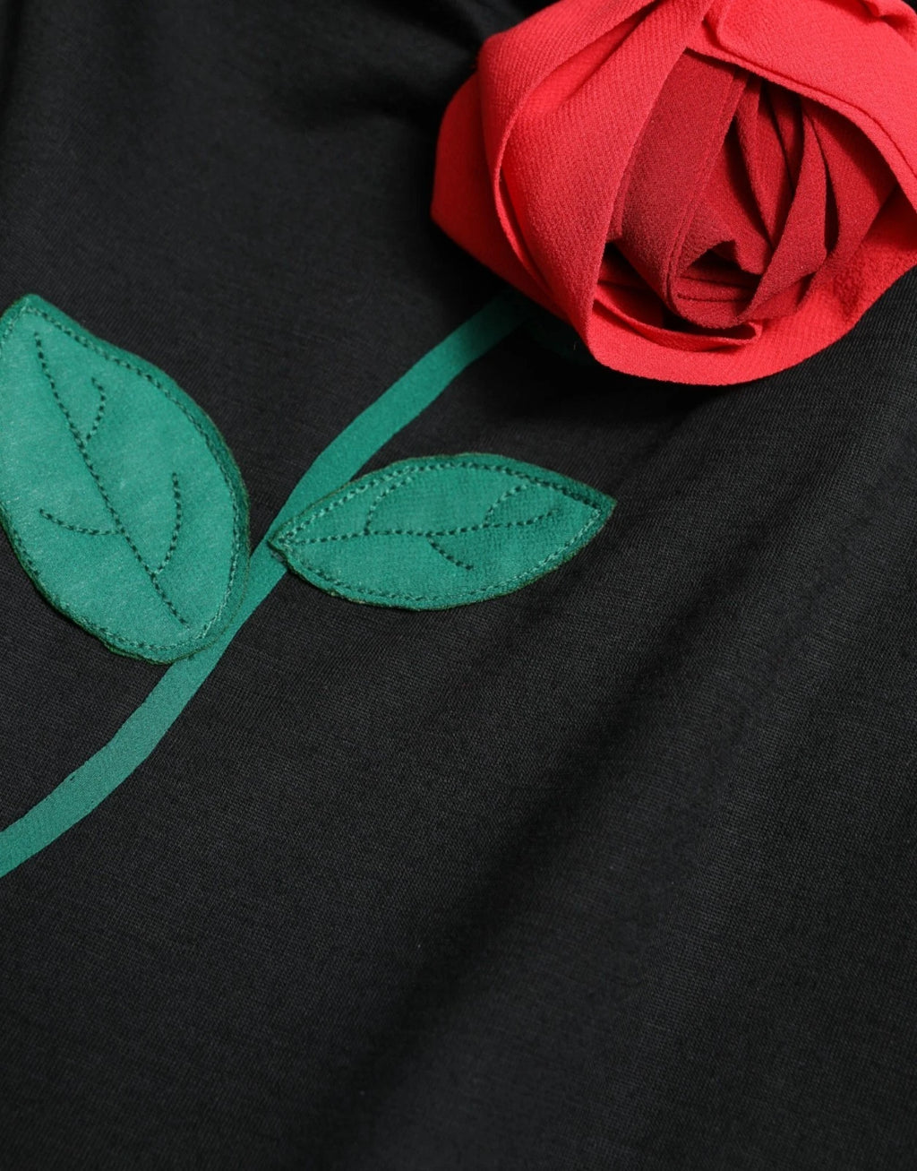 Dolce & Gabbana schwarzes ärmelloses Wollkleid mit Rosenapplikation