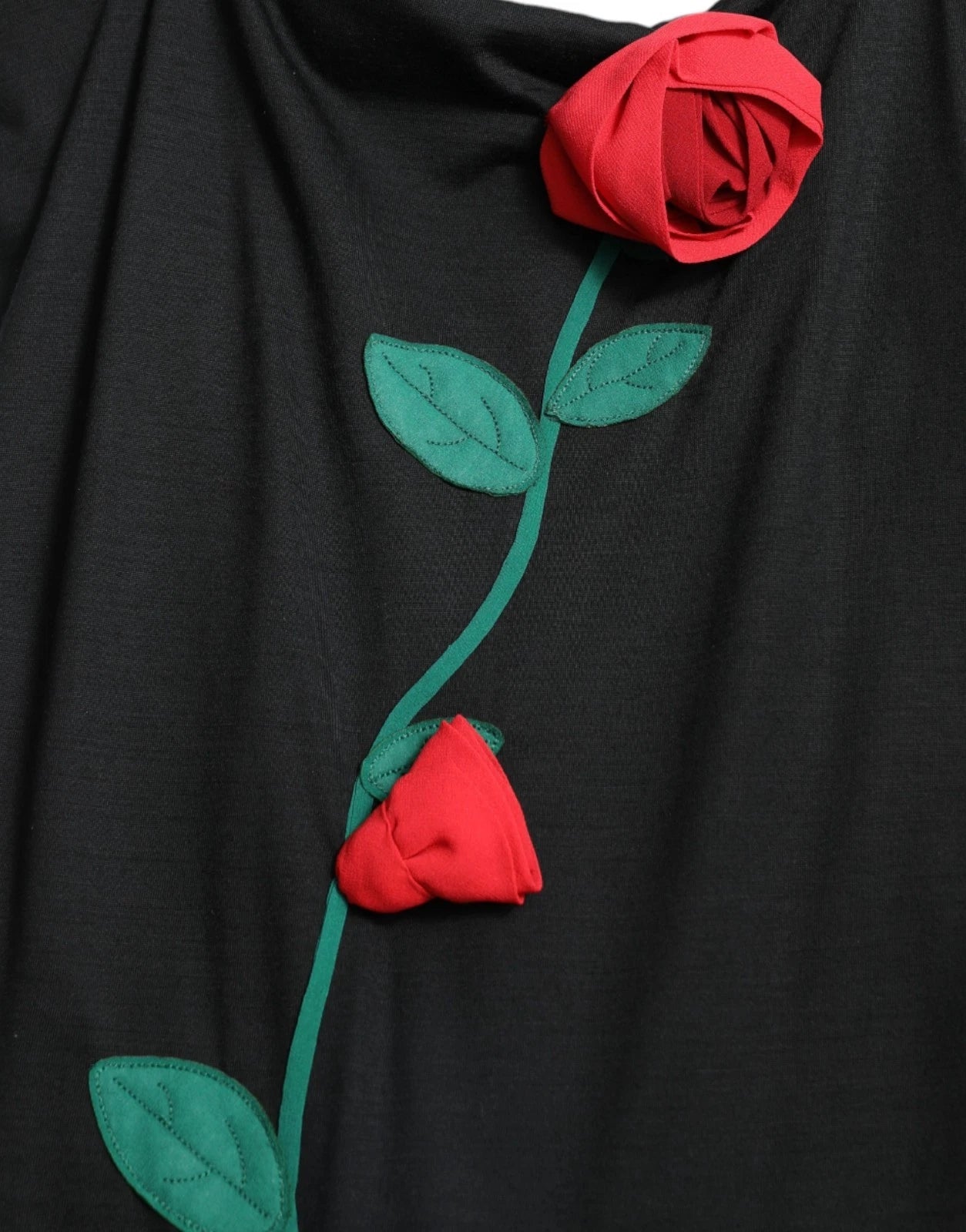 Dolce & Gabbana schwarzes ärmelloses Wollkleid mit Rosenapplikation