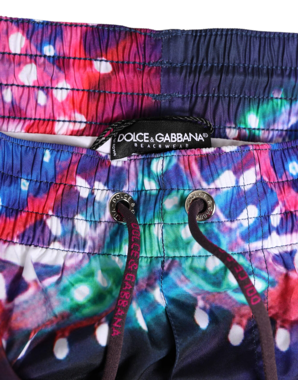 Maillot de bain Dolce & Gabbana, shorts en polyester à imprimé néon multicolore, style estival et tendance.
