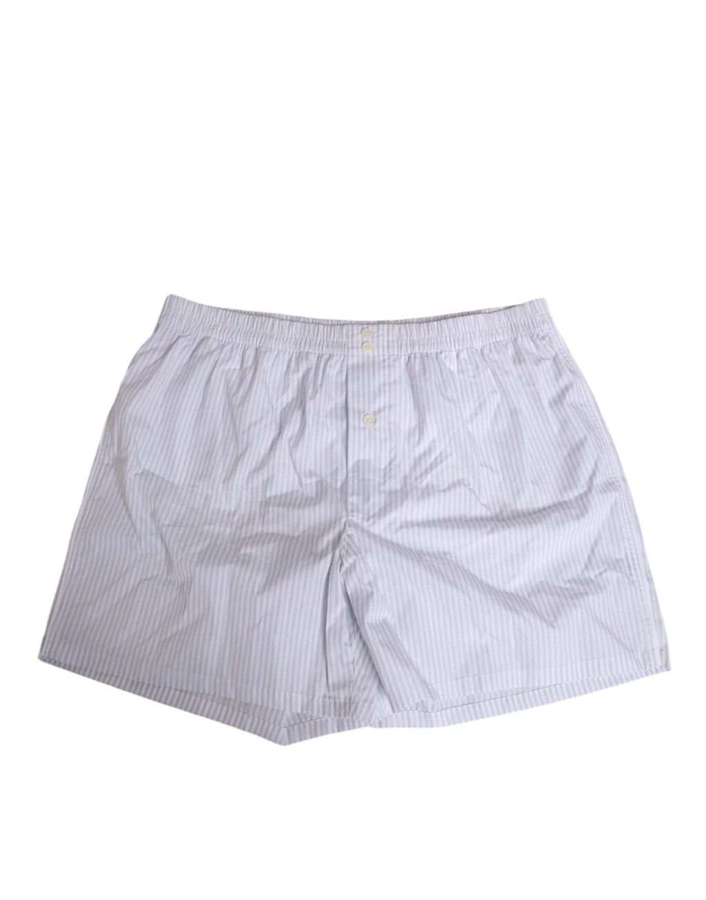 Shorts de bain Dolce & Gabbana en coton blanc et bleu à rayures, avec boutonnière, pour homme.