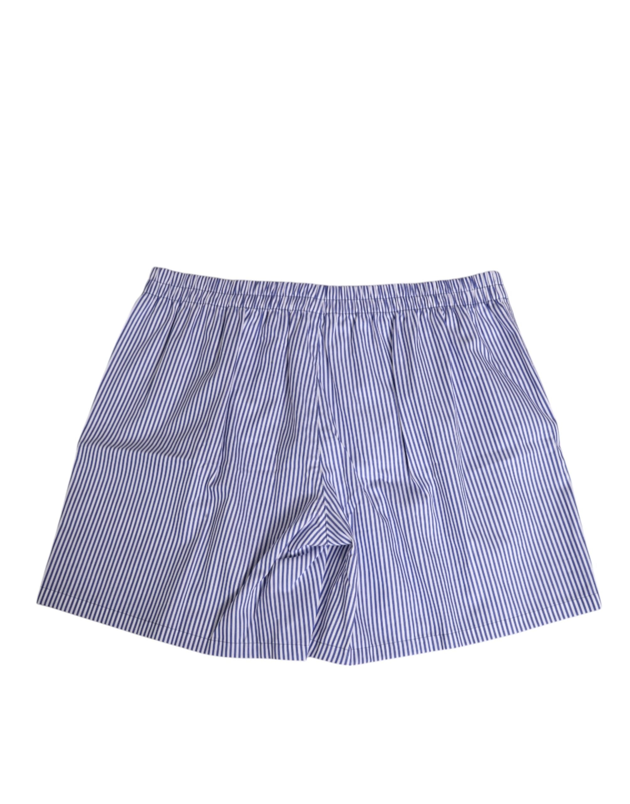 Shorts de bain Dolce & Gabbana en coton blanc et bleu à rayures, avec bouton-pression et style décontracté.