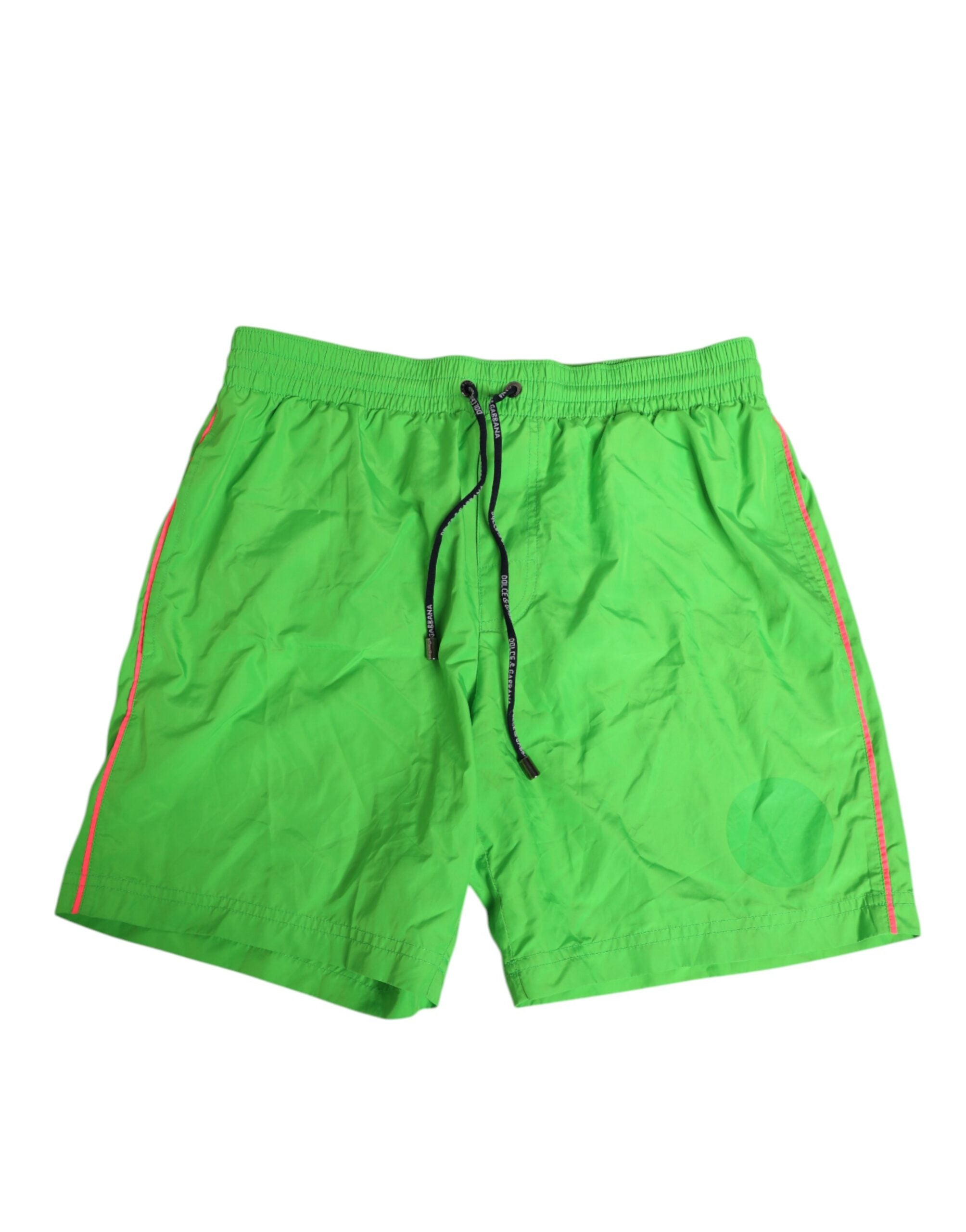 Shorts de bain pour homme Dolce & Gabbana en nylon vert avec cordon de serrage, style confortable et décontracté.