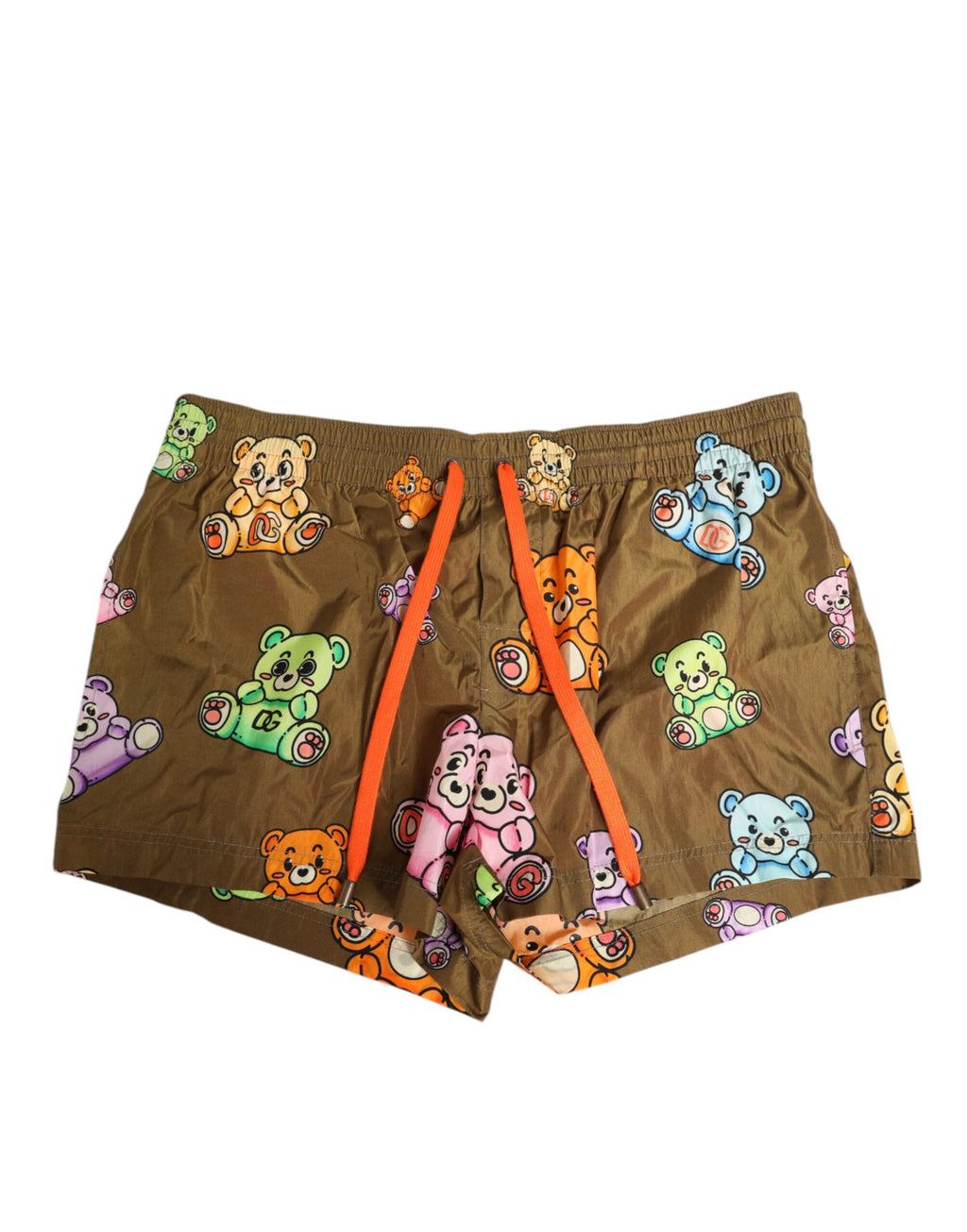 Shorts de bain pour hommes Dolce & Gabbana en brun multicolore avec motif d'ours en peluche, style élégant et confortable.