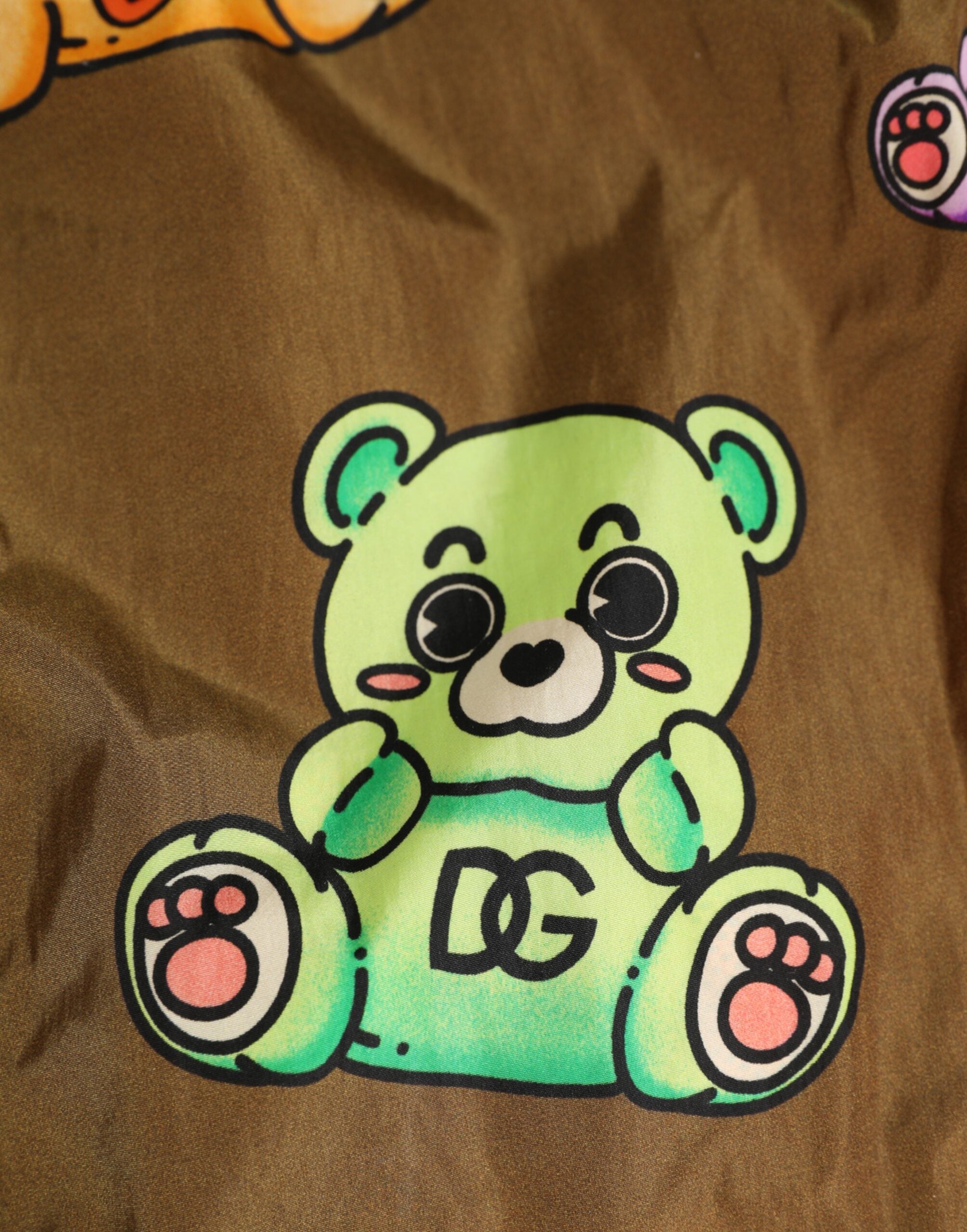 Shorts de bain pour homme Dolce & Gabbana, en tissu marron à motif multicolore deours teddy bear.
