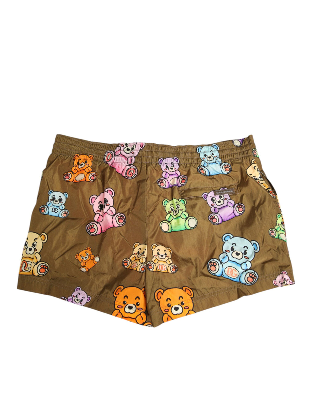 Shorts de bain pour homme Dolce & Gabbana, couleur marron et multicolore avec motif ours en peluche.
