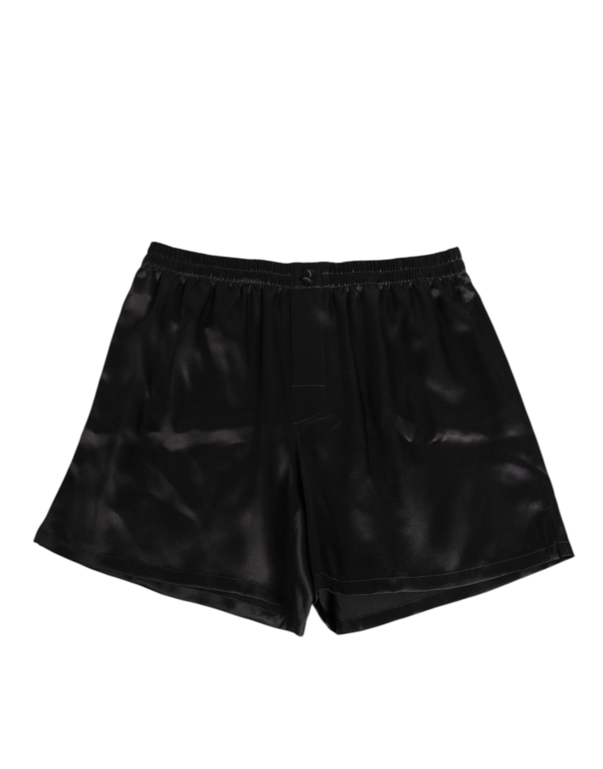 Boxers de bain pour homme en satin noir en soie, avec ceinture élastique, de la marque Dolce & Gabbana.