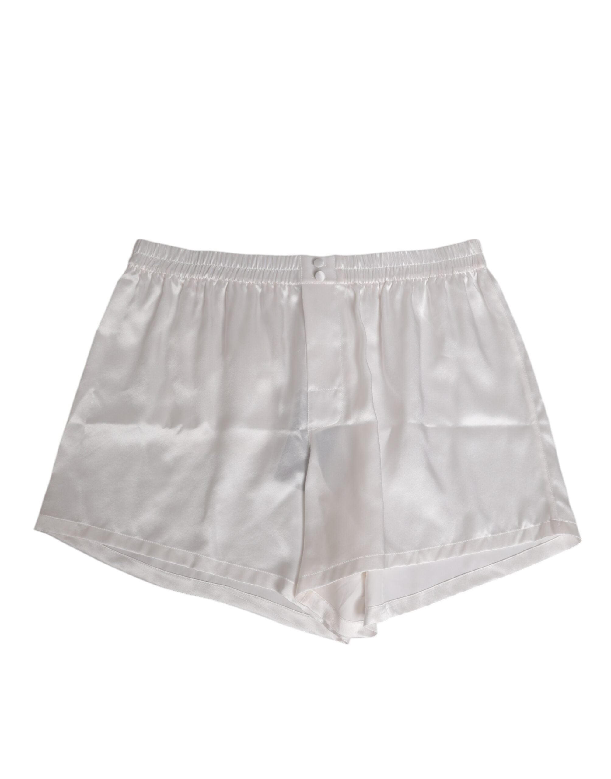 Boxers de bain pour homme en satin de soie blanc de Dolce & Gabbana, avec élastique et coupe confortable.