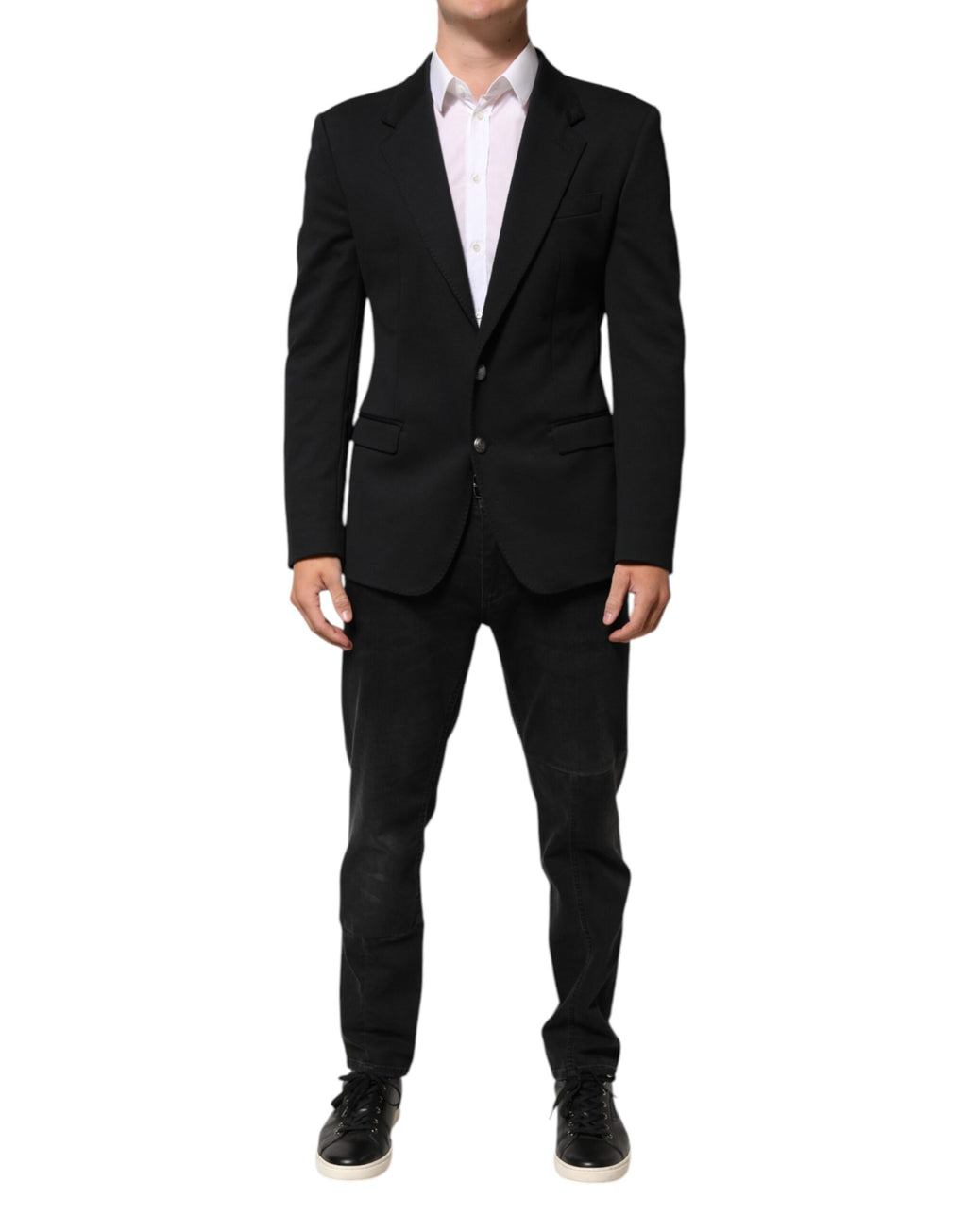 Veste homme en coton bleu foncé de Dolce & Gabbana, blazer élégant avec coupe classique et détails sophistiqués.