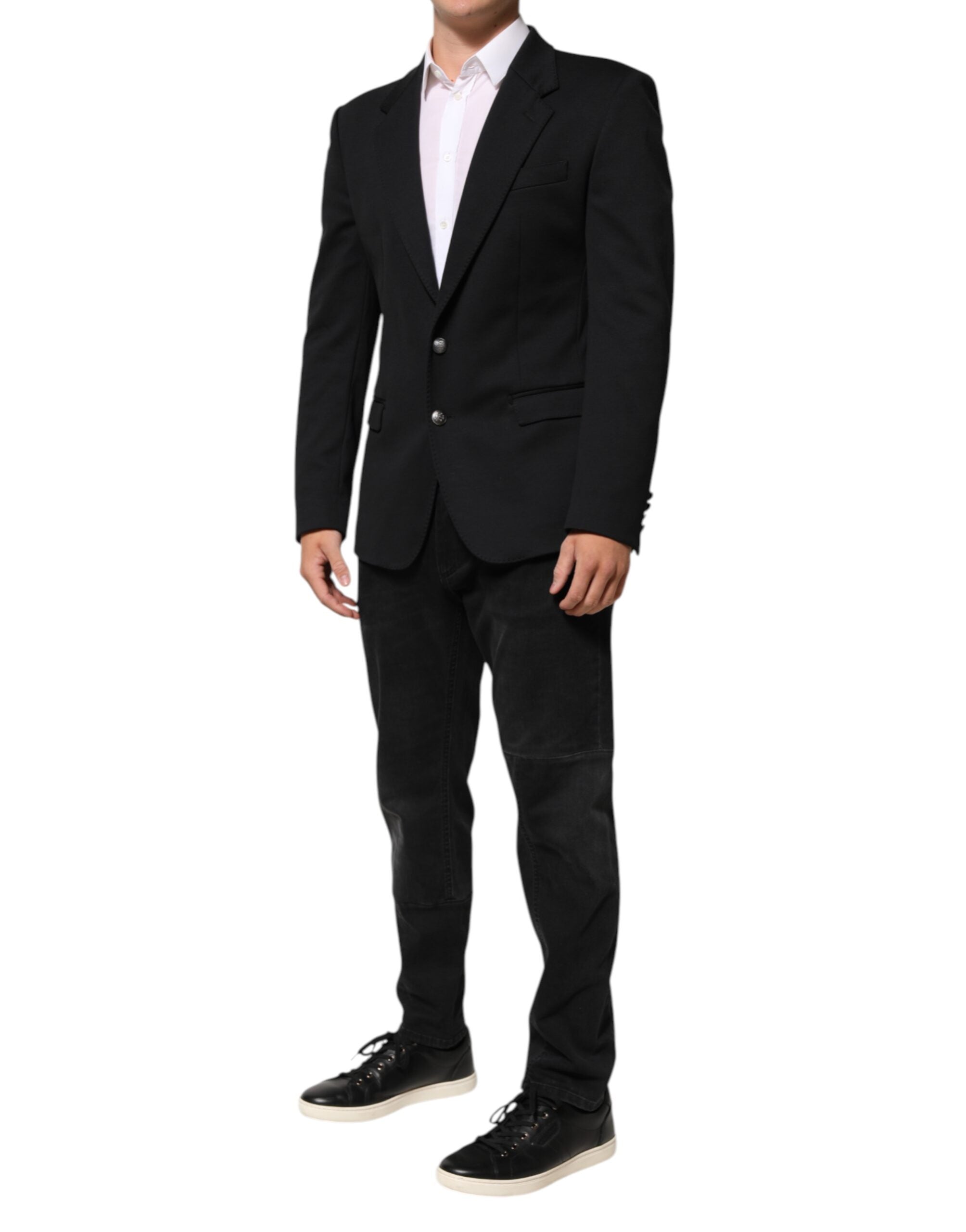 Blouson homme en coton bleu foncé de Dolce & Gabbana, veste élégante avec coupe moderne et détails raffinés.