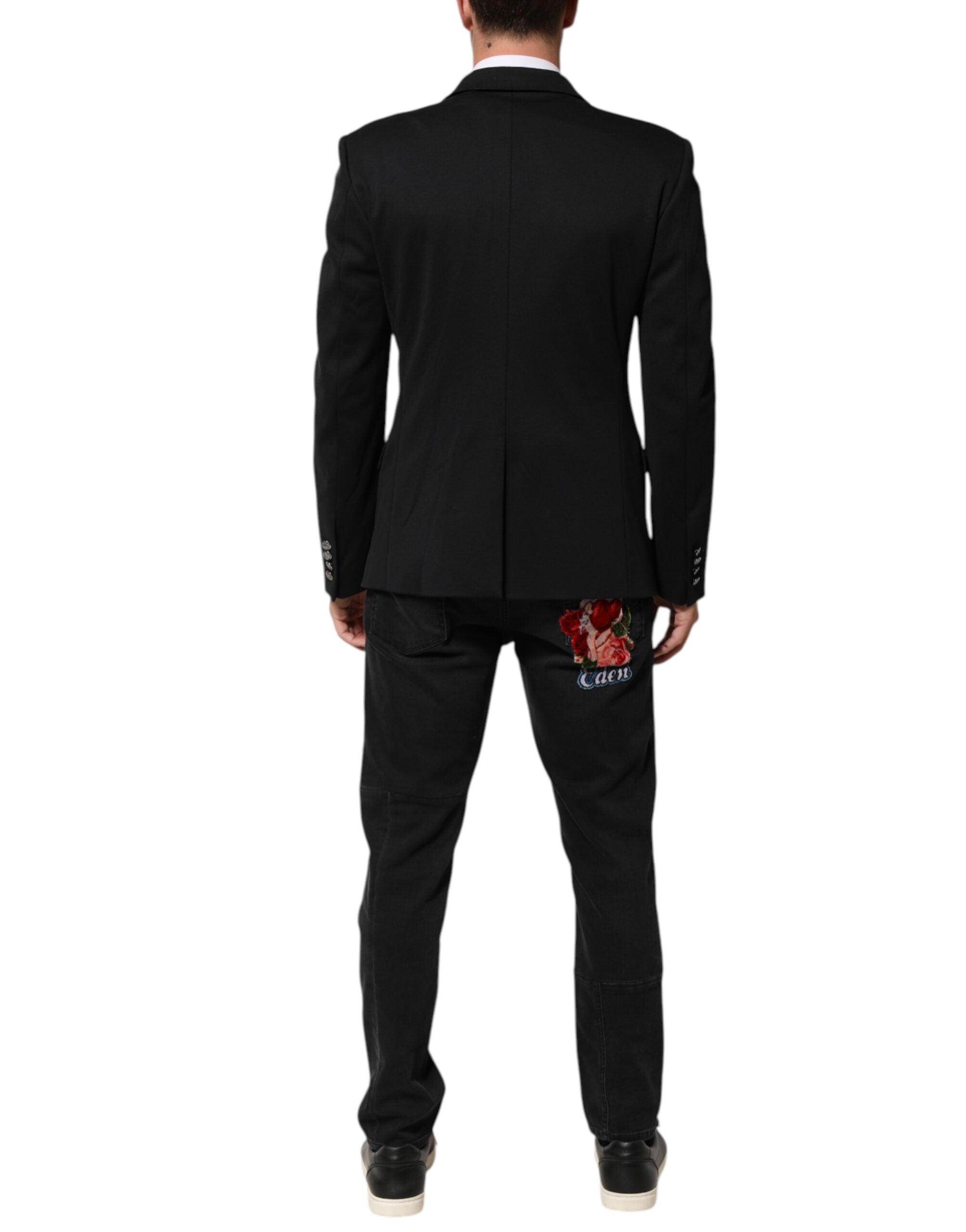 Veste homme Dolce & Gabbana en coton bleu foncé, blazer élégant avec col et boutons, adaptée pour un style sophistiqué.
