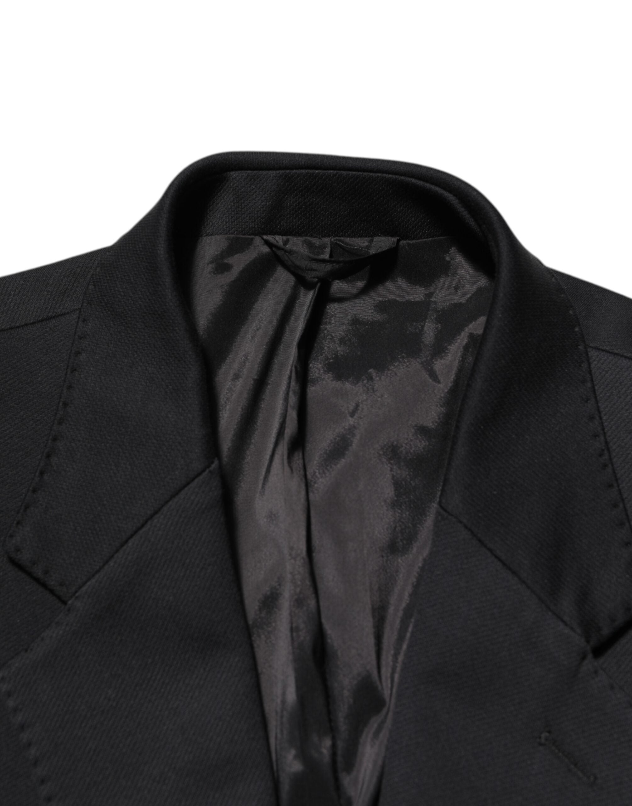 Veste pour homme en coton bleu foncé de Dolce & Gabbana, blazer élégant avec col et boutons, vue de face.