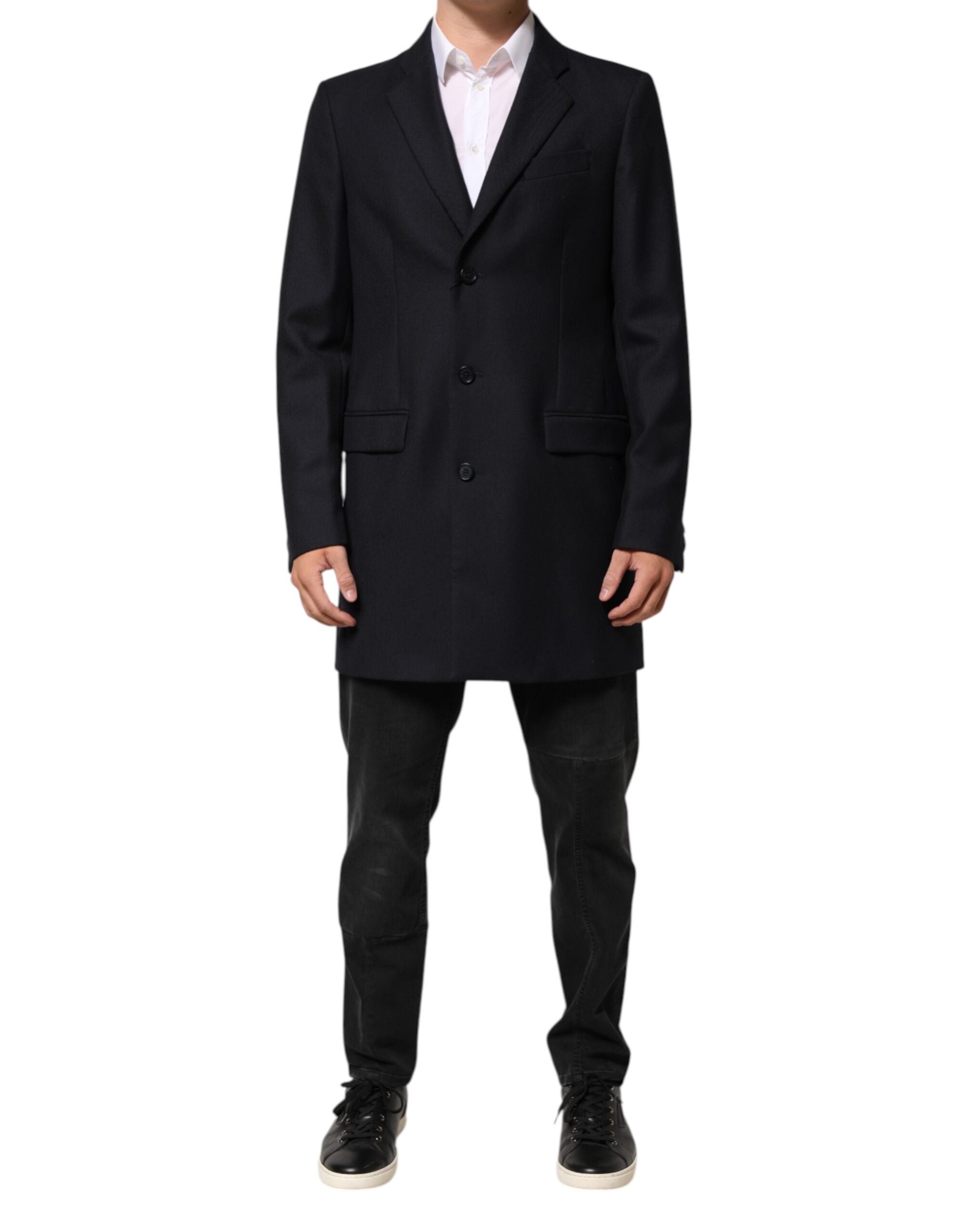 Veste blazer en laine bleu foncé pour homme de Dolce & Gabbana, style élégant et classique, visible en détail sur l'image.