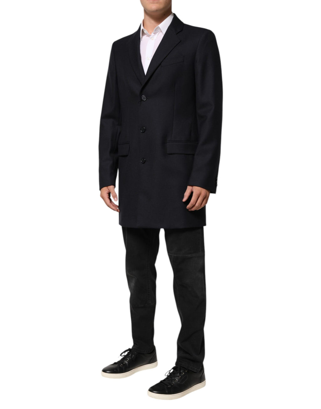 Veste homme en laine bleue foncée Dolce & Gabbana, blazer chic avec détails élégants, adaptée pour occasions formelles.