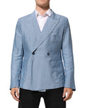 Veste blazer homme en lin double boutonnage Dolce & Gabbana Light Blue, élégante et légère, vue de face.