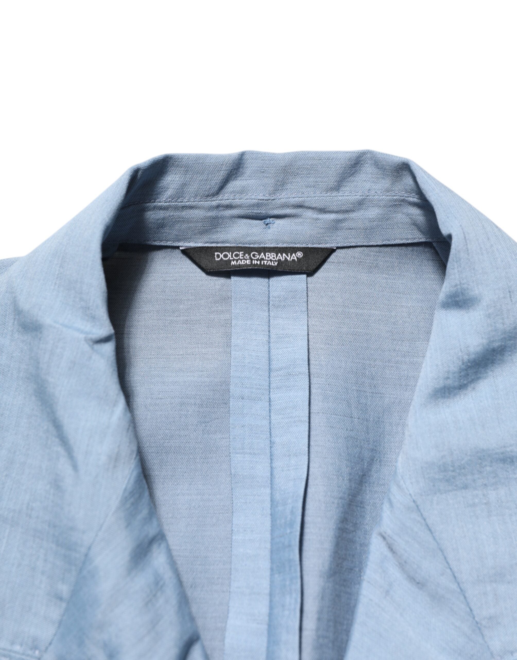 Veste blazer homme en lin double boutonnage Dolce & Gabbana Light Blue, style élégant et léger pour homme.